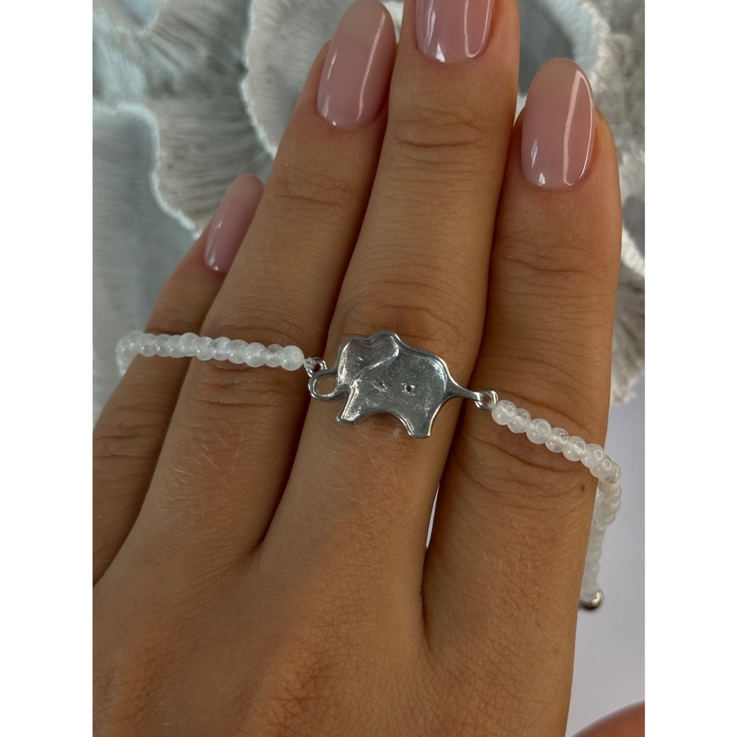 925 Sterling Silver Moonstones Elephant Charm Bracelet Length 7.5