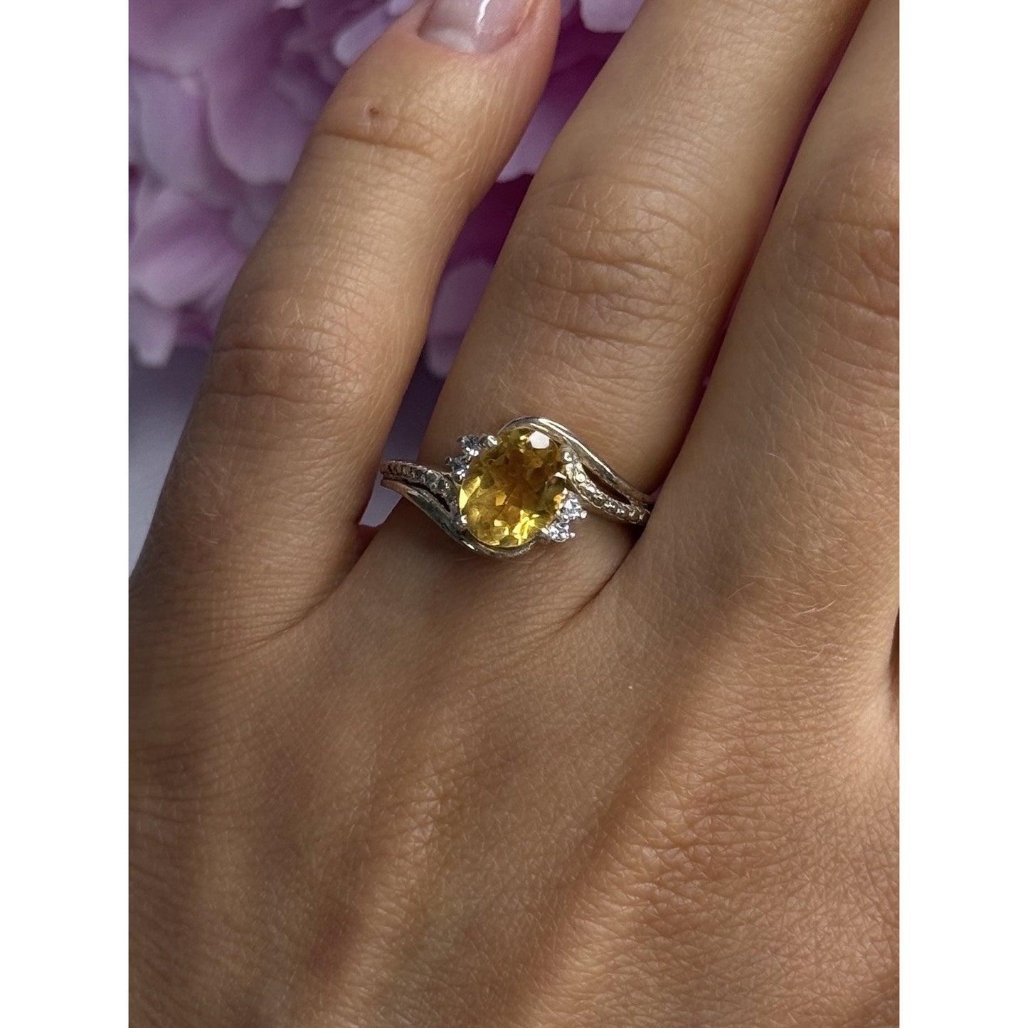 925 STERLING SILVER CITRINE & BERYL RING SIZE 7