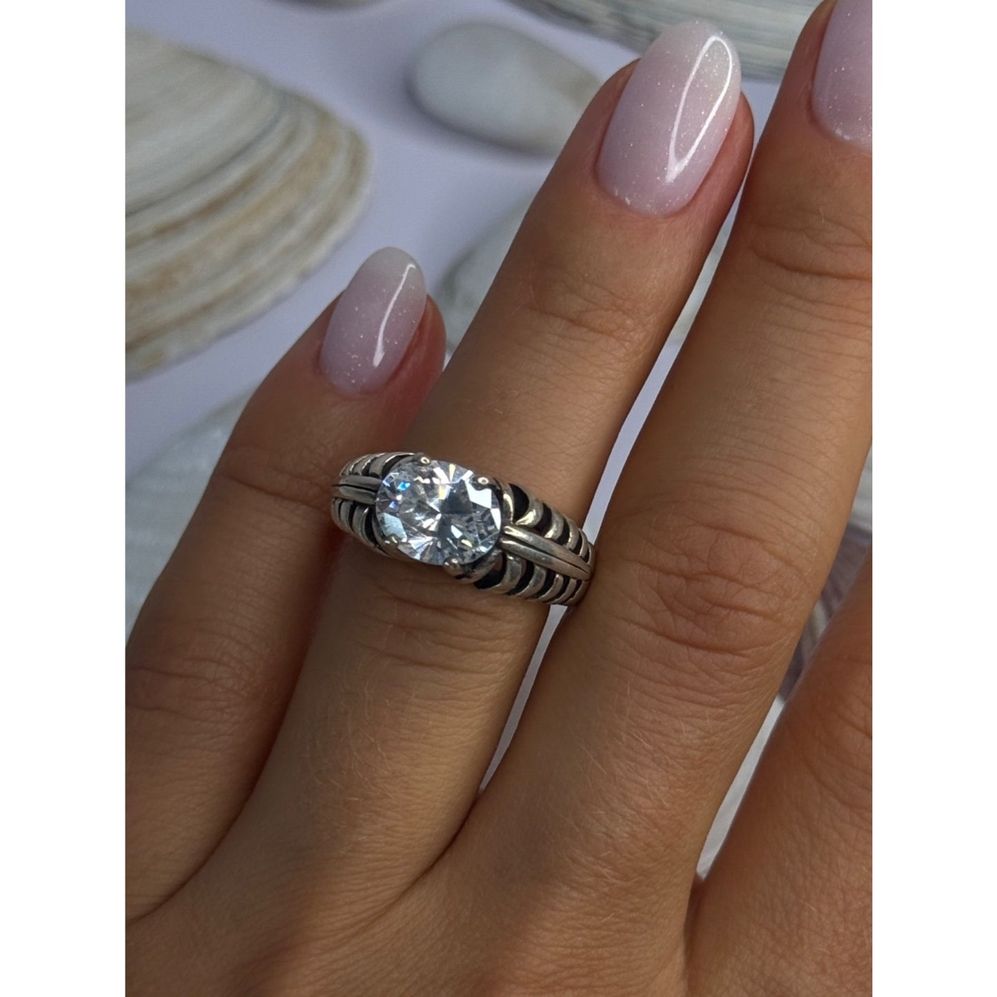 Kabana 925 Sterling Silver Cz Ring Size 6
