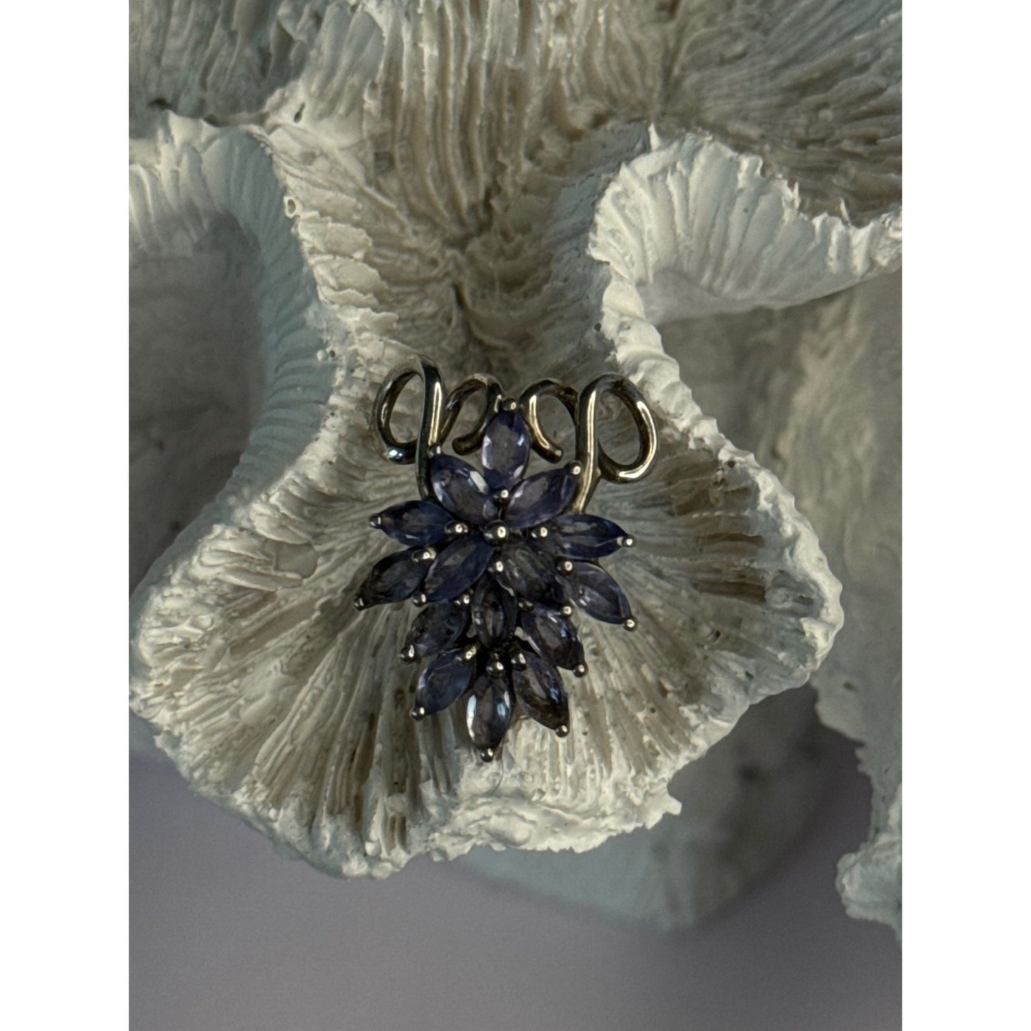 925 STERLING SILVER TANZANITE FLOWER PENDANT LENGTH 0.80 INCH