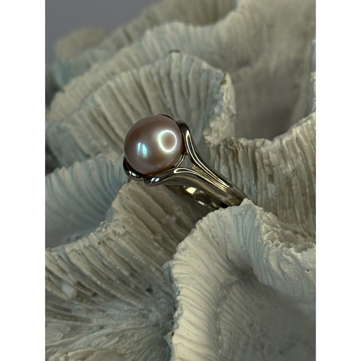 925 Sterling Silver Pearl Ring Size 8