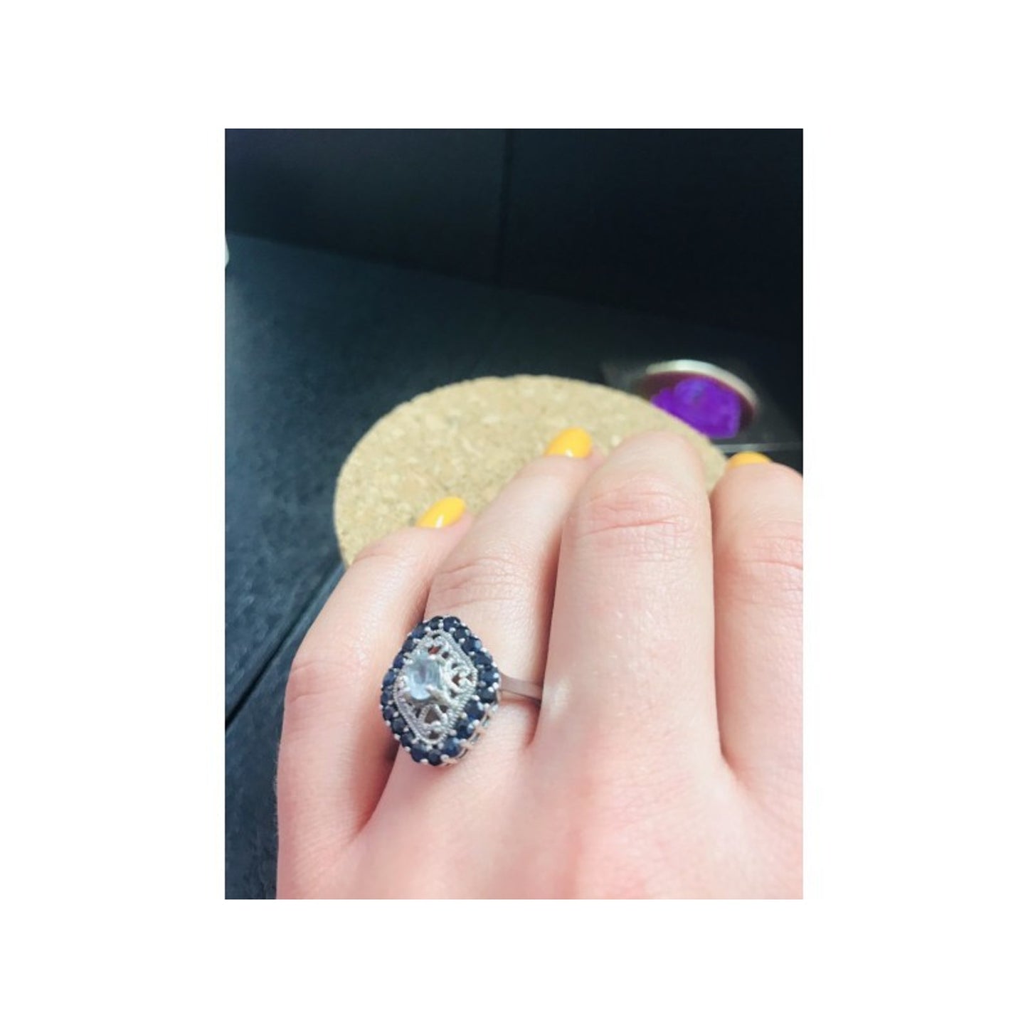 925 STERLING SILVER AQUAMARINE & DARK BLUE SPINEL RING SIZE 7
