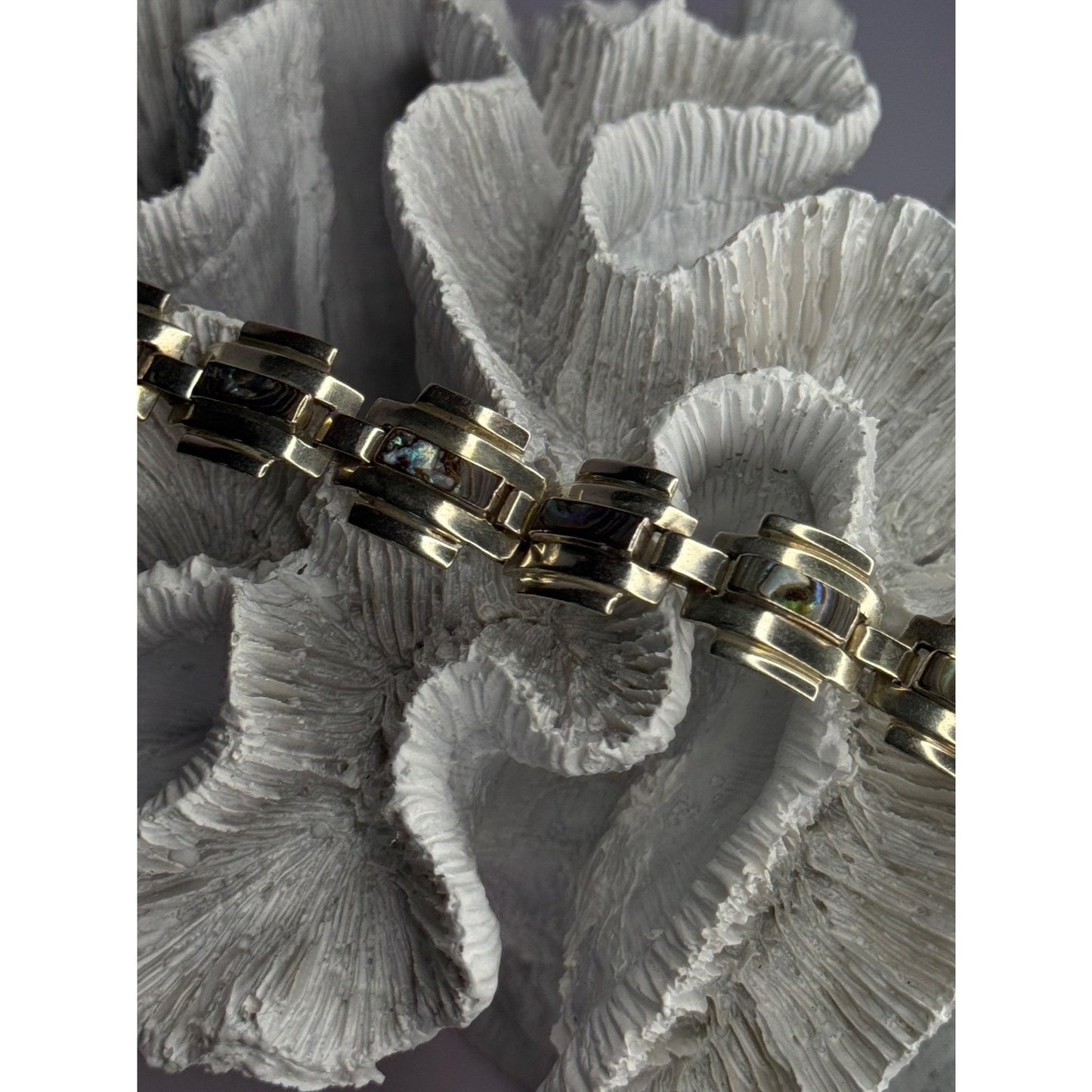 VINTAGE 925 STERLING SILVER ABALONE BRACELET LENGTH 7