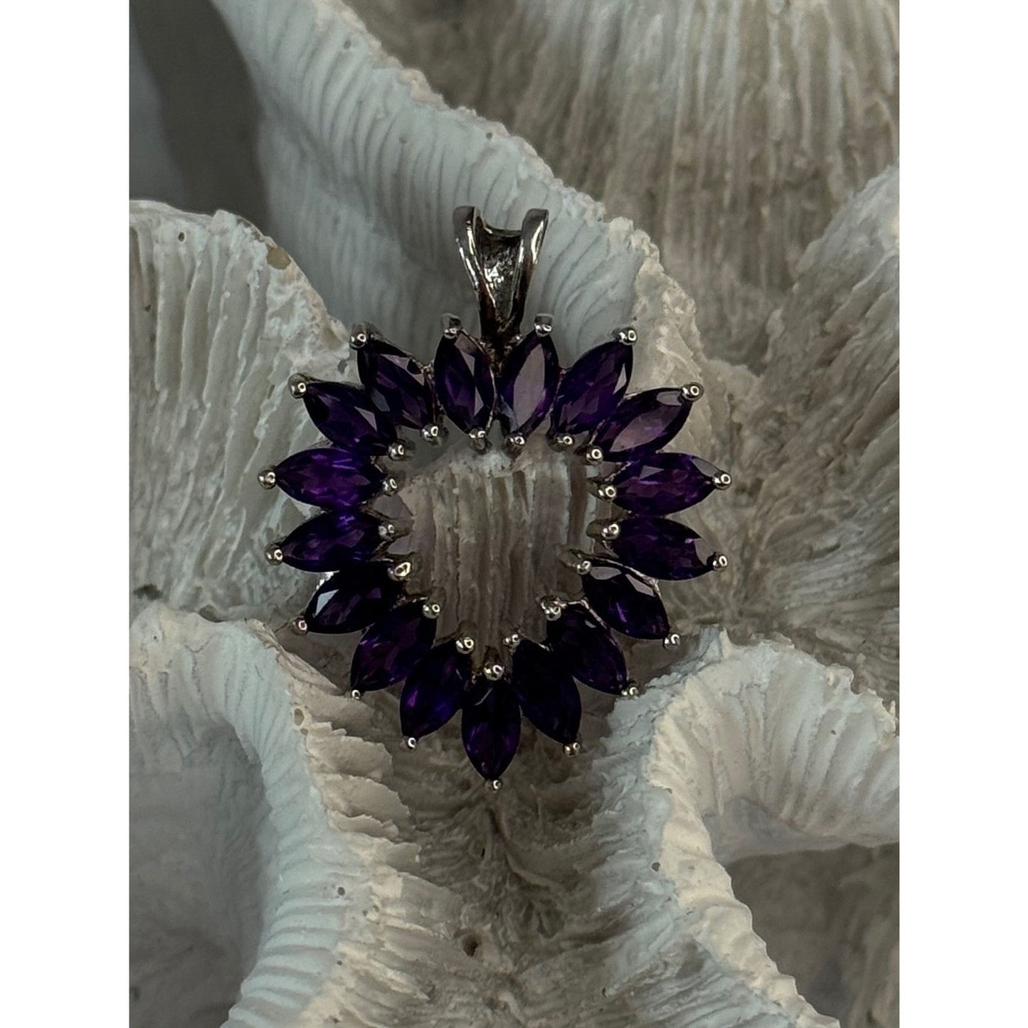 925 Sterling Silver Amethyst Heart Pendant Length 1.15 inch