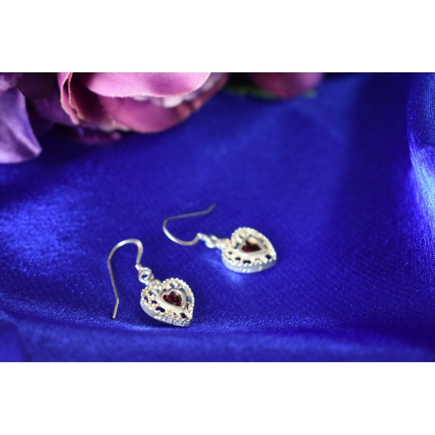 925 Sterling Silver Garnet "Hearts" Earrings