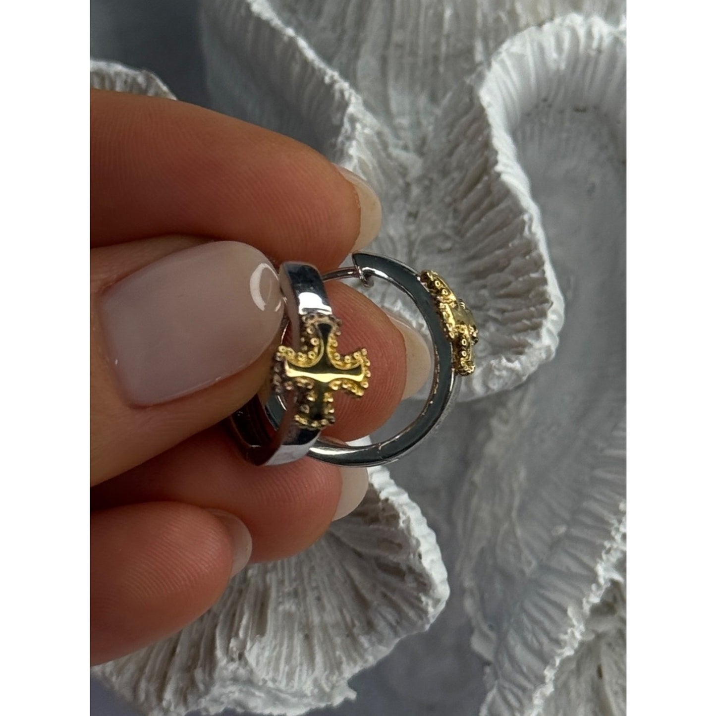 925 STERLING SILVER GOLD PLATED CROSS EARRINGS LENGTH 0.75 INCH
