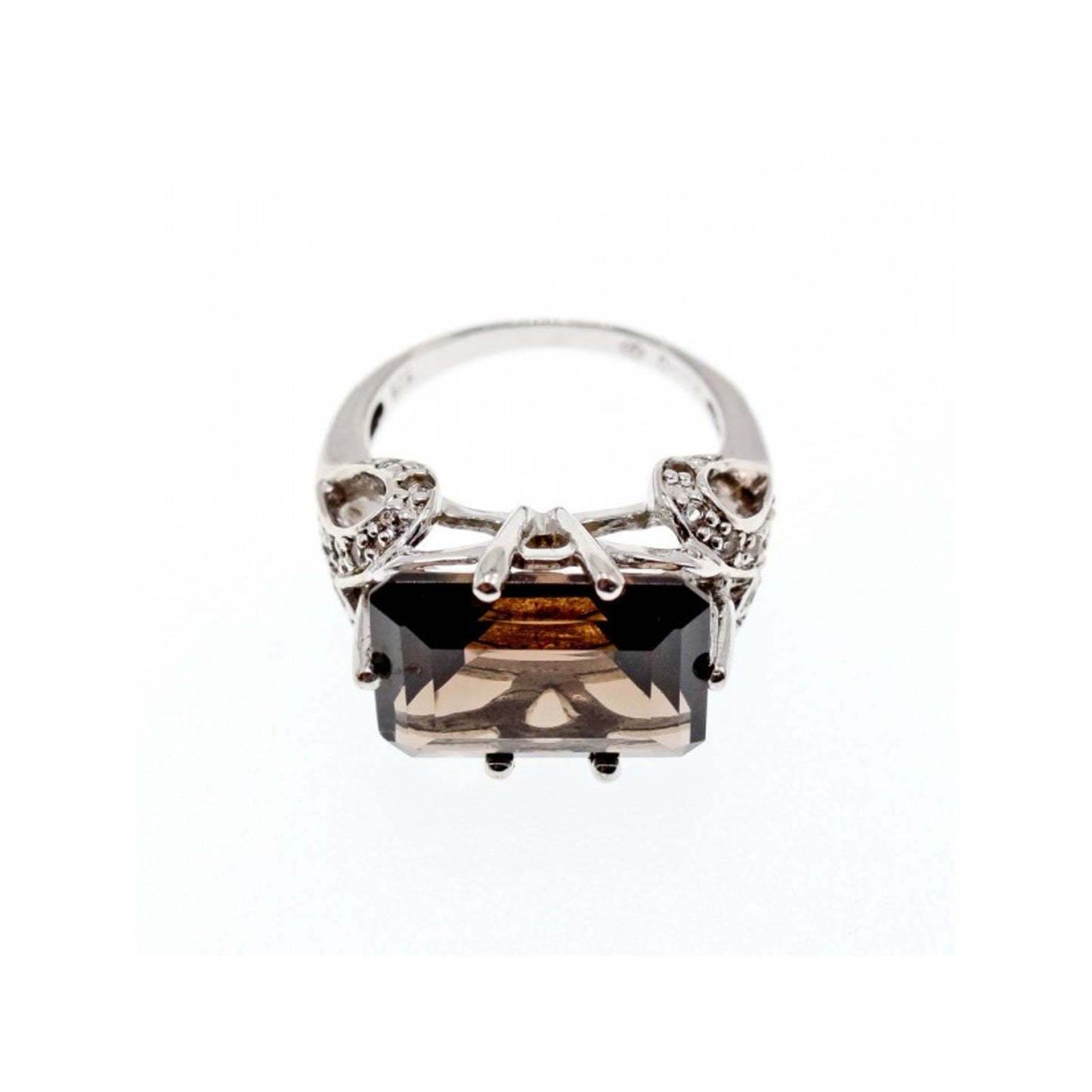 925 STERLING SILVER HESSONITE & QUARTZ RING SIZE 5.5