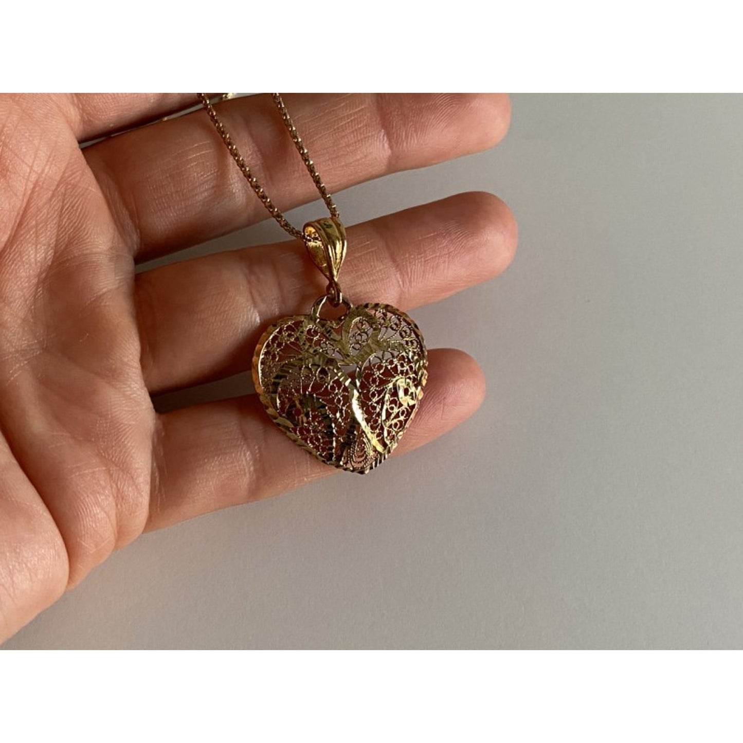 925 Sterling Silver Gold Plated "Openwork Heart" Chain with Pendant