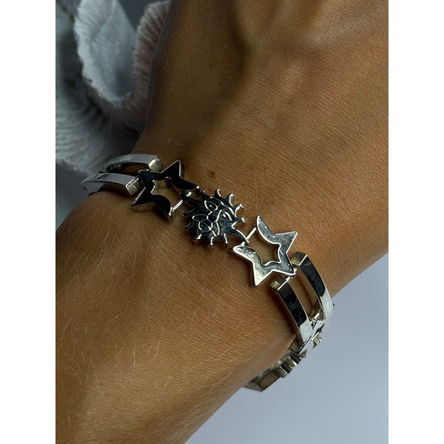 VINTAGE 925 STERLING SILVER SUN FACE BRACELET LENGTH 8