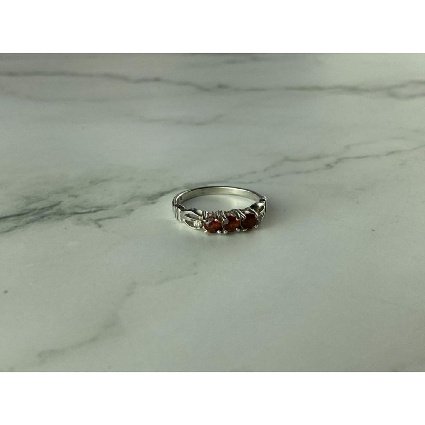 925 STERLING SILVER SPESSARTINE & CZ RING SIZE 8