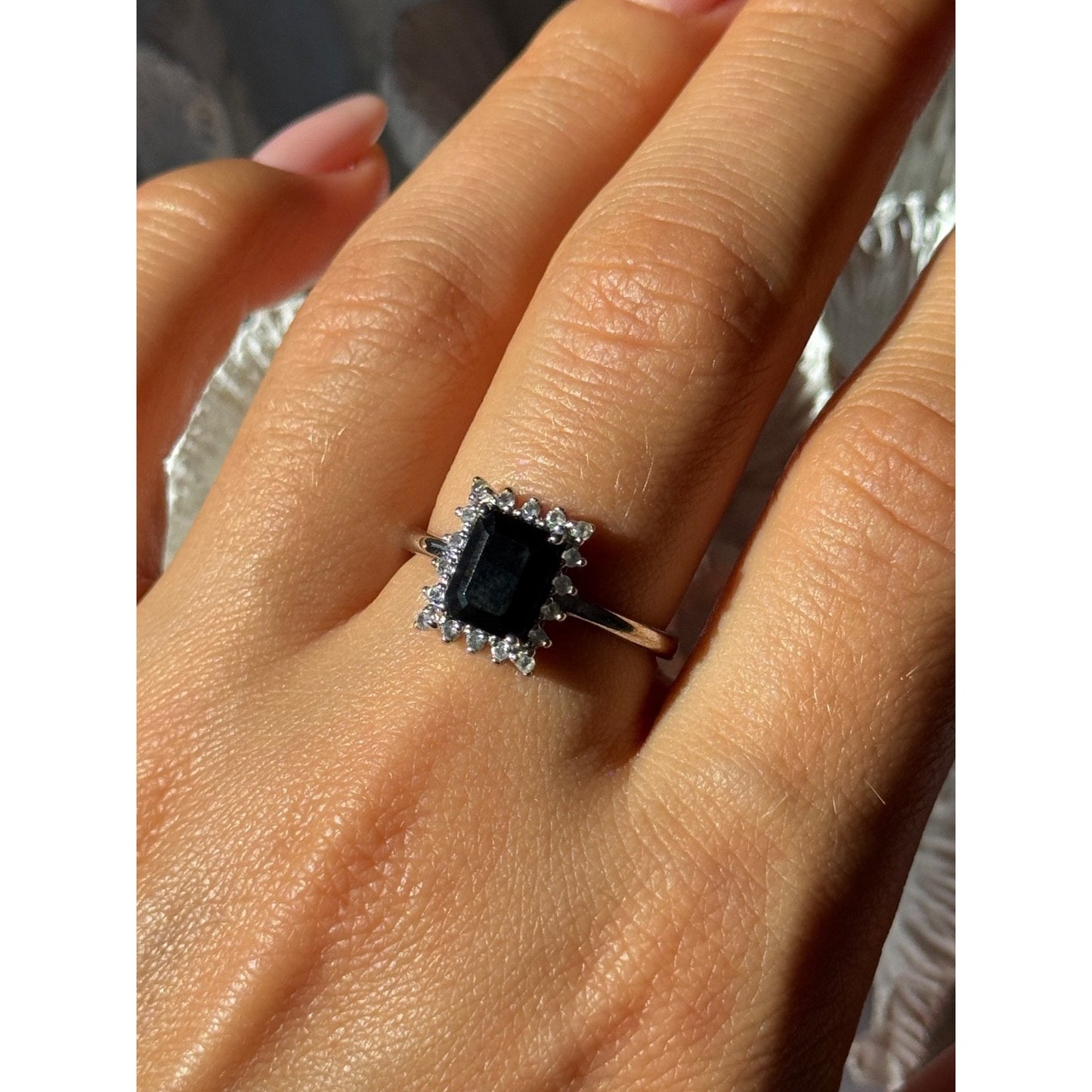 925 Sterling Silver Onyx & Beryl Ring Size 9