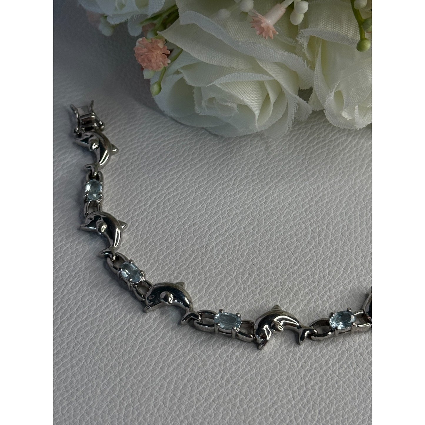 925 STERLING SILVER TOPAZ DOLPHIN BRACELET LENGTH 7.5