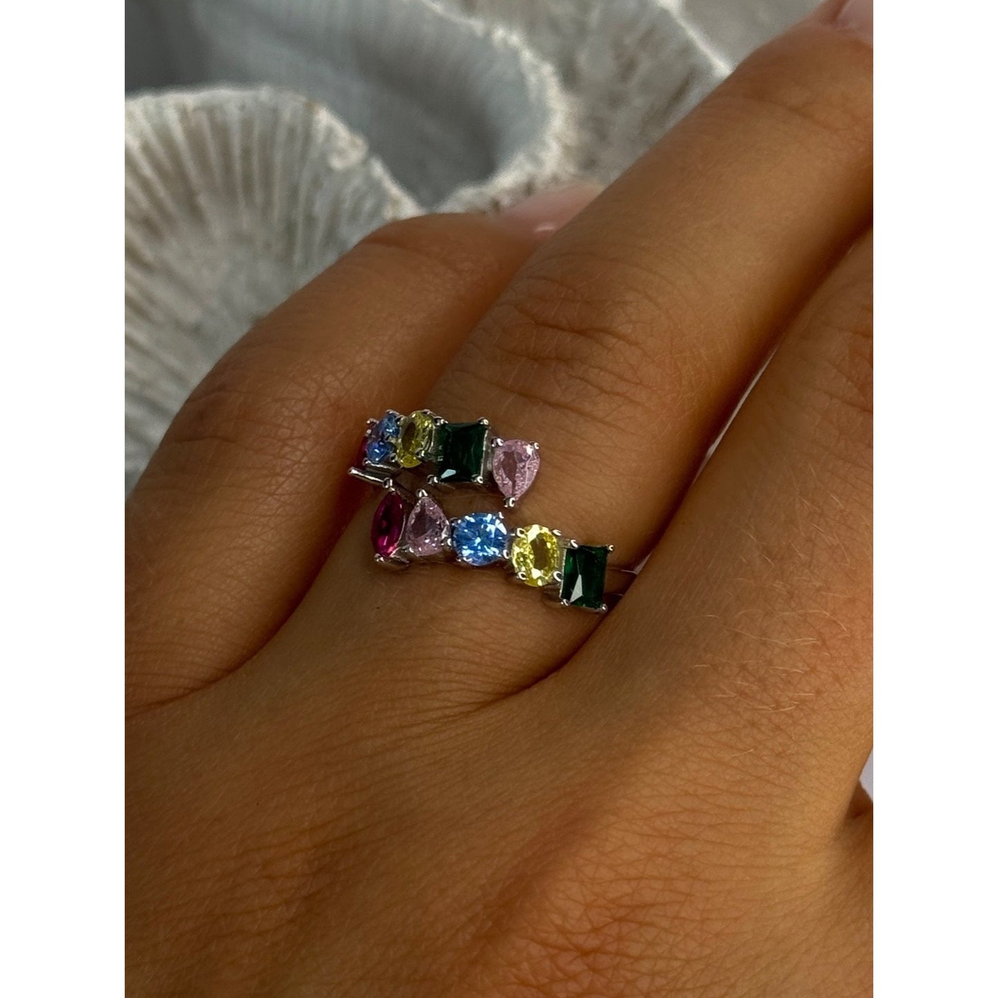 925 Sterling Silver Ring Multicolor CZ Size 7 Sizable