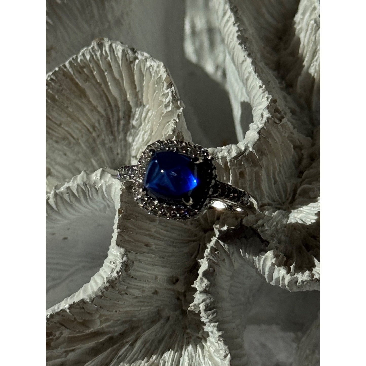 925 Sterling Silver Blue Sapphire & Cz Ring Size 11