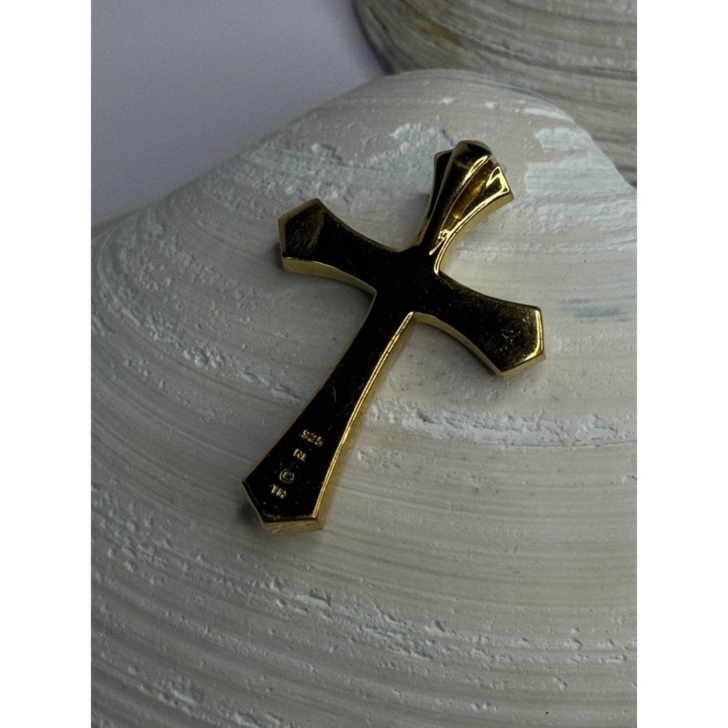 925 Sterling Silver Gold Plated Cz Cross Pendant Length 1.45 inch