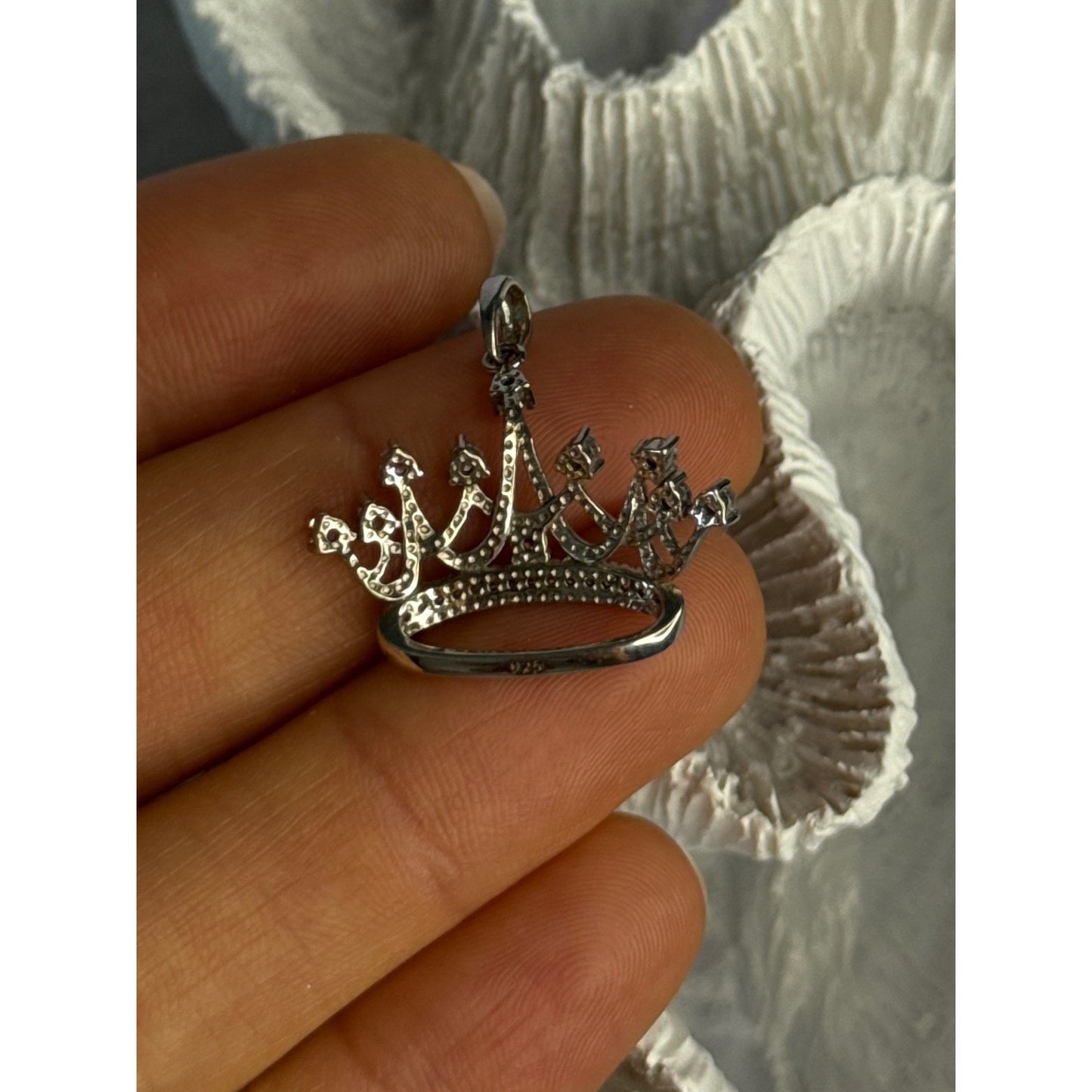 925 STERLING SILVER CROWN DIAMONDS PENDANT LENGTH 1 INCH