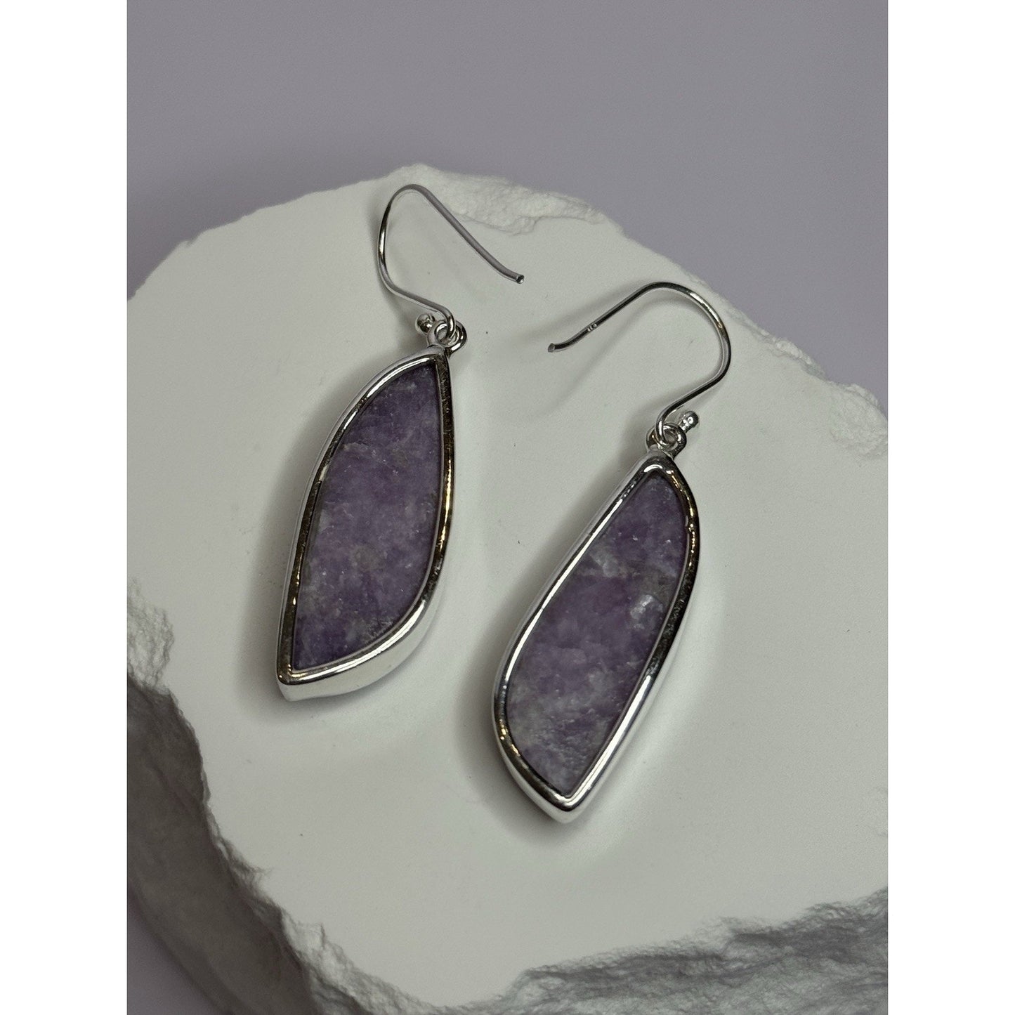 925 STERLING SILVER LEPIDOLITE EARRINGS LENGTH 2 INCH