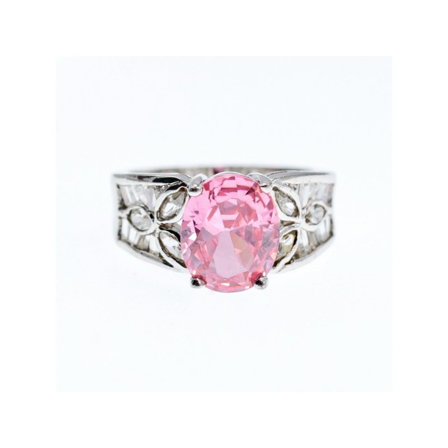 925 STERLING SILVER PINK & WHITE CZ RING SIZE 8