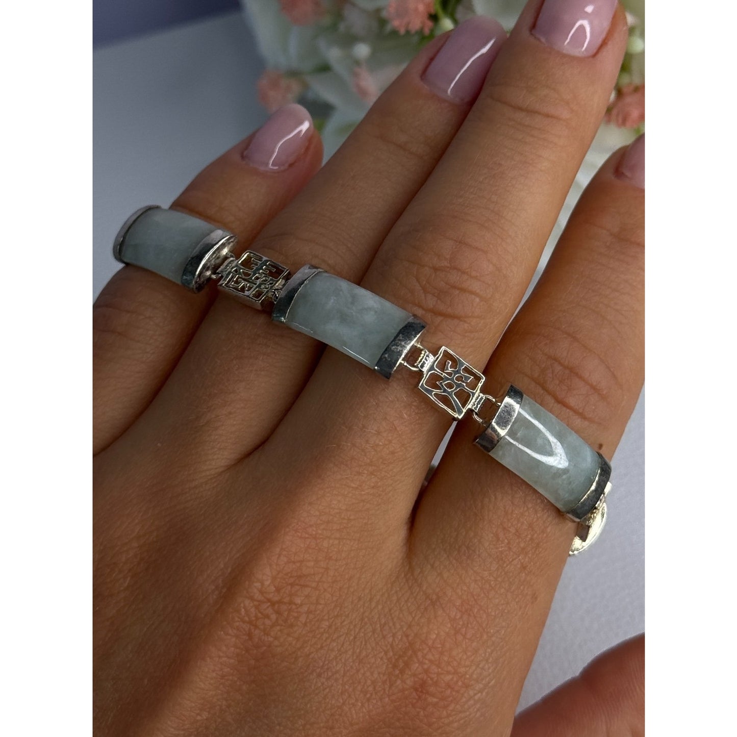 925 STERLING SILVER JADE BRACELET LENGTH 7.5