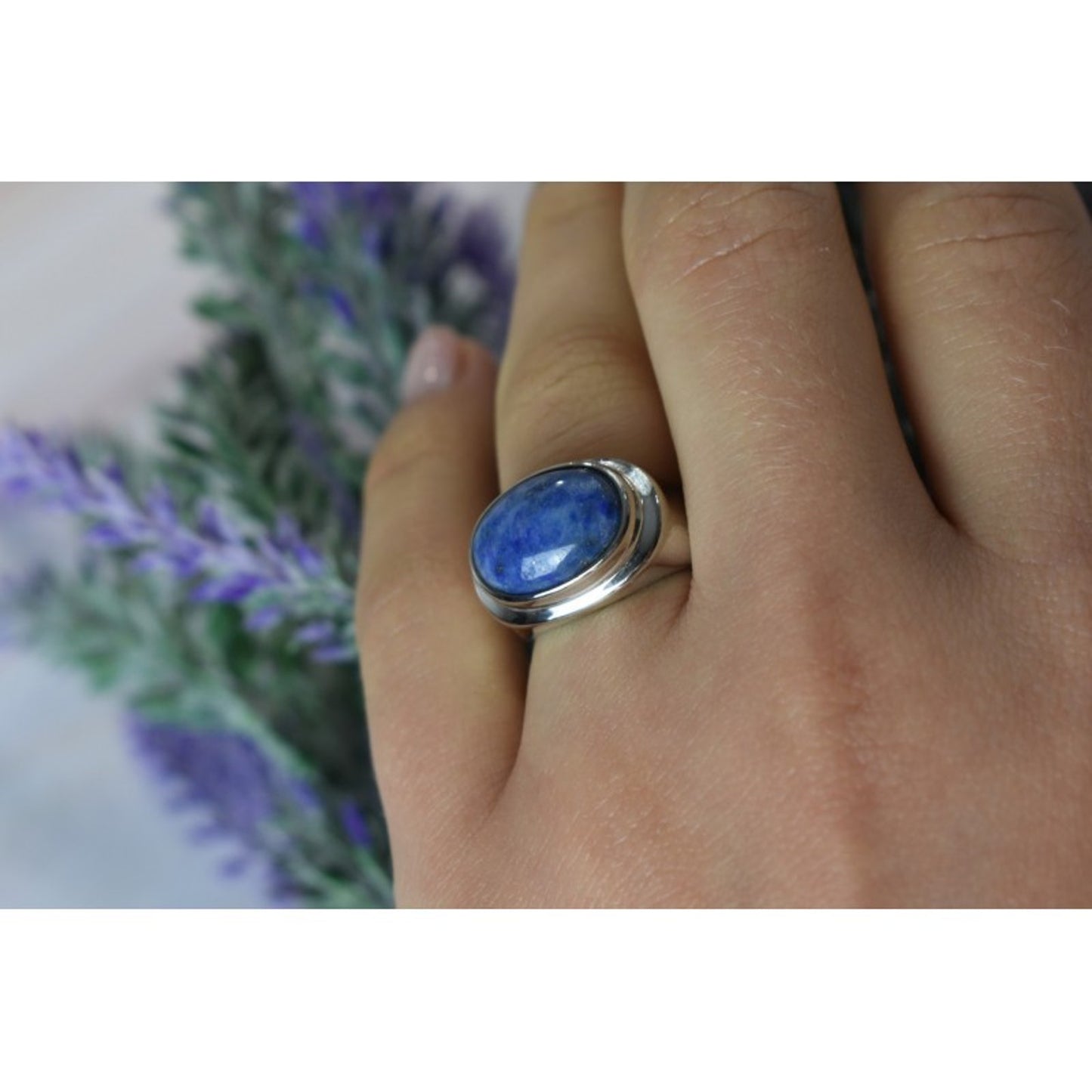 VINTAGE 925 STERLING SILVER SODALITE RING SIZE 6.5