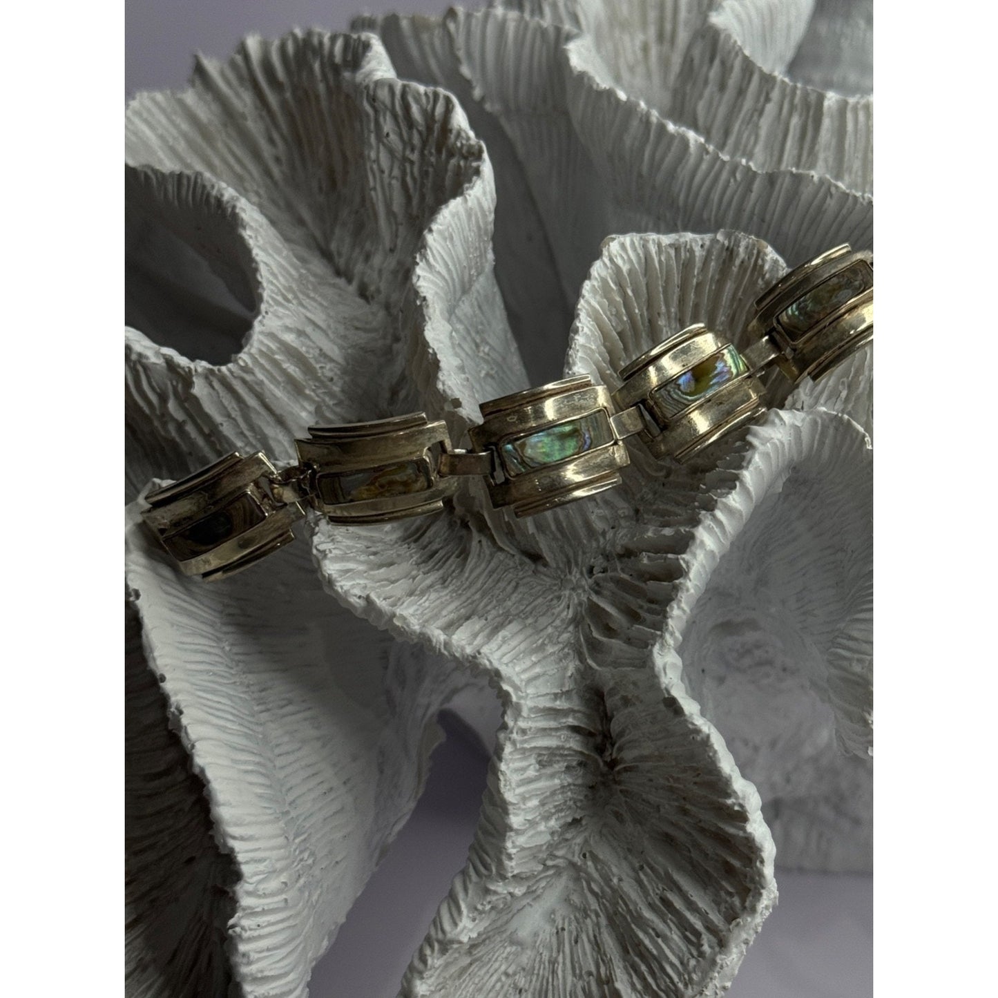 VINTAGE 925 STERLING SILVER ABALONE BRACELET LENGTH 6.5