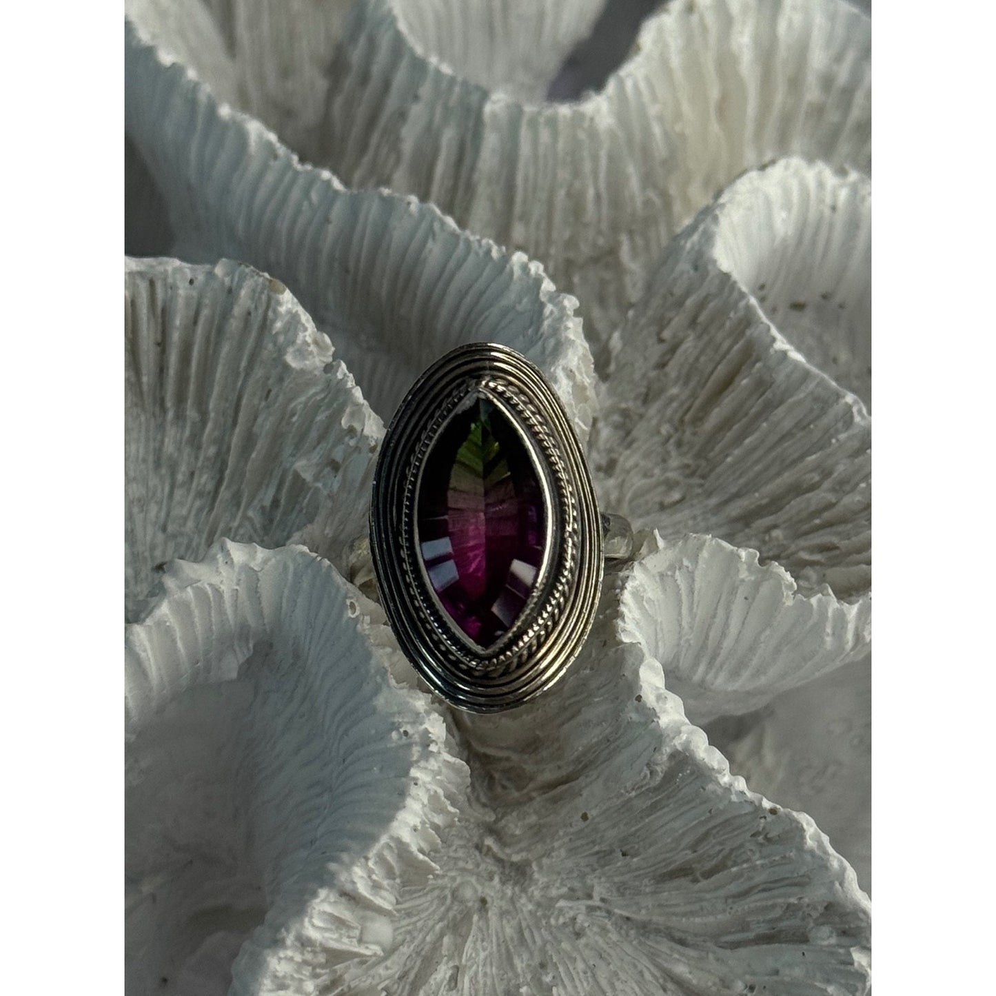 925 STERLING SILVER WATERMELON TOURMALINE RING SIZE 7