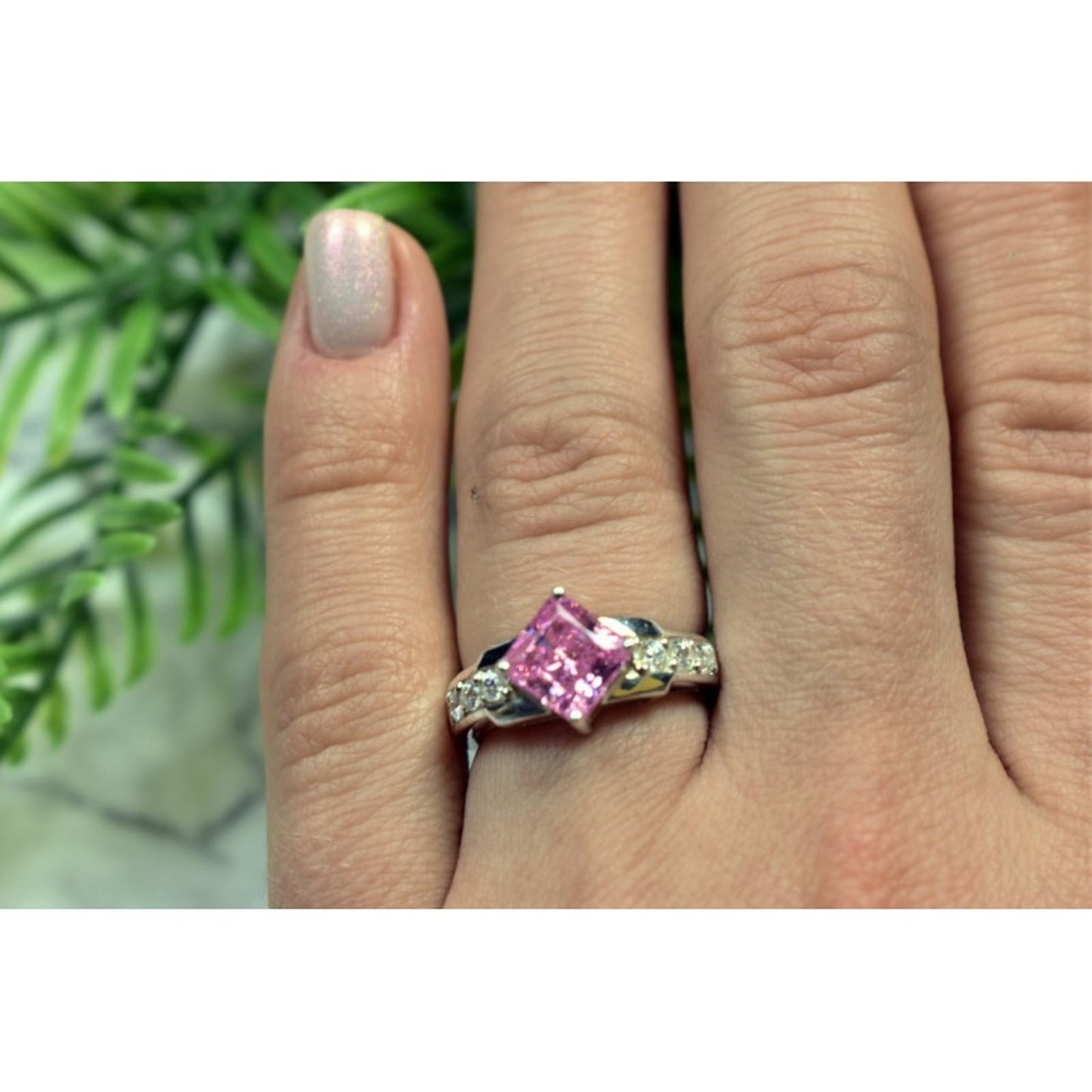 925 STERLING SILVER PINK & WHITE CZ RING SIZE 6