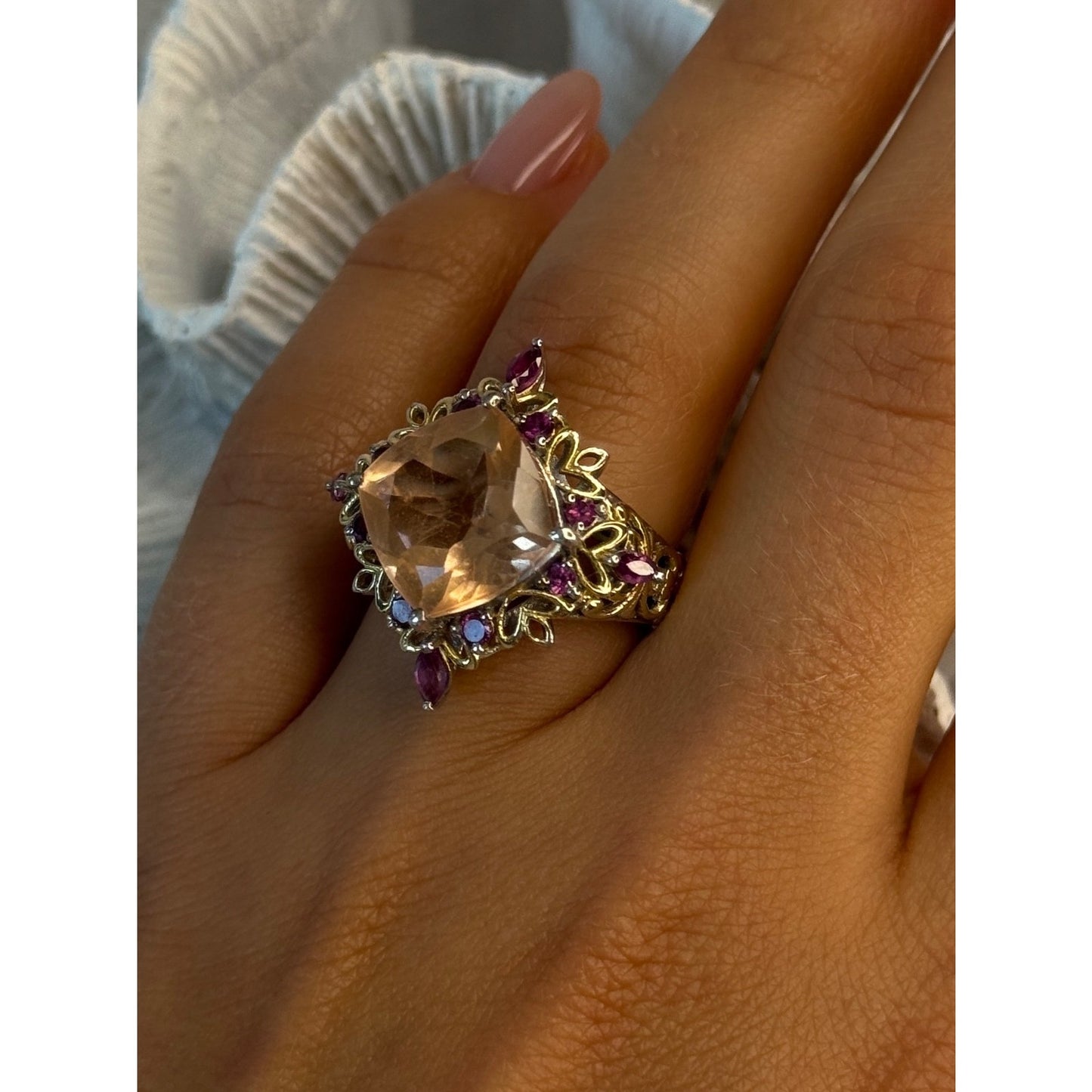 925 Sterling Silver Gold Plated Part Spinel & Ruby Ring Size 6