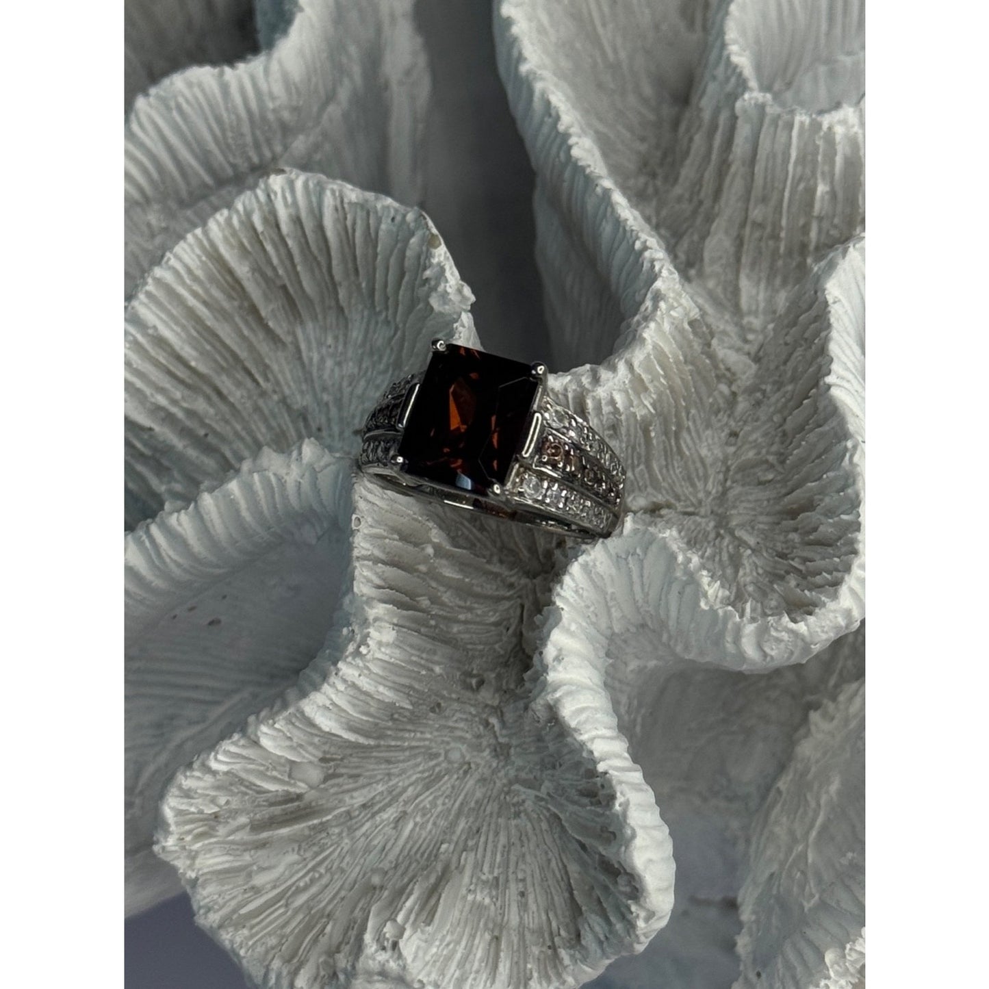 925 STERLING SILVER SMOKY QUARTZ CZ RING SIZE 7.5
