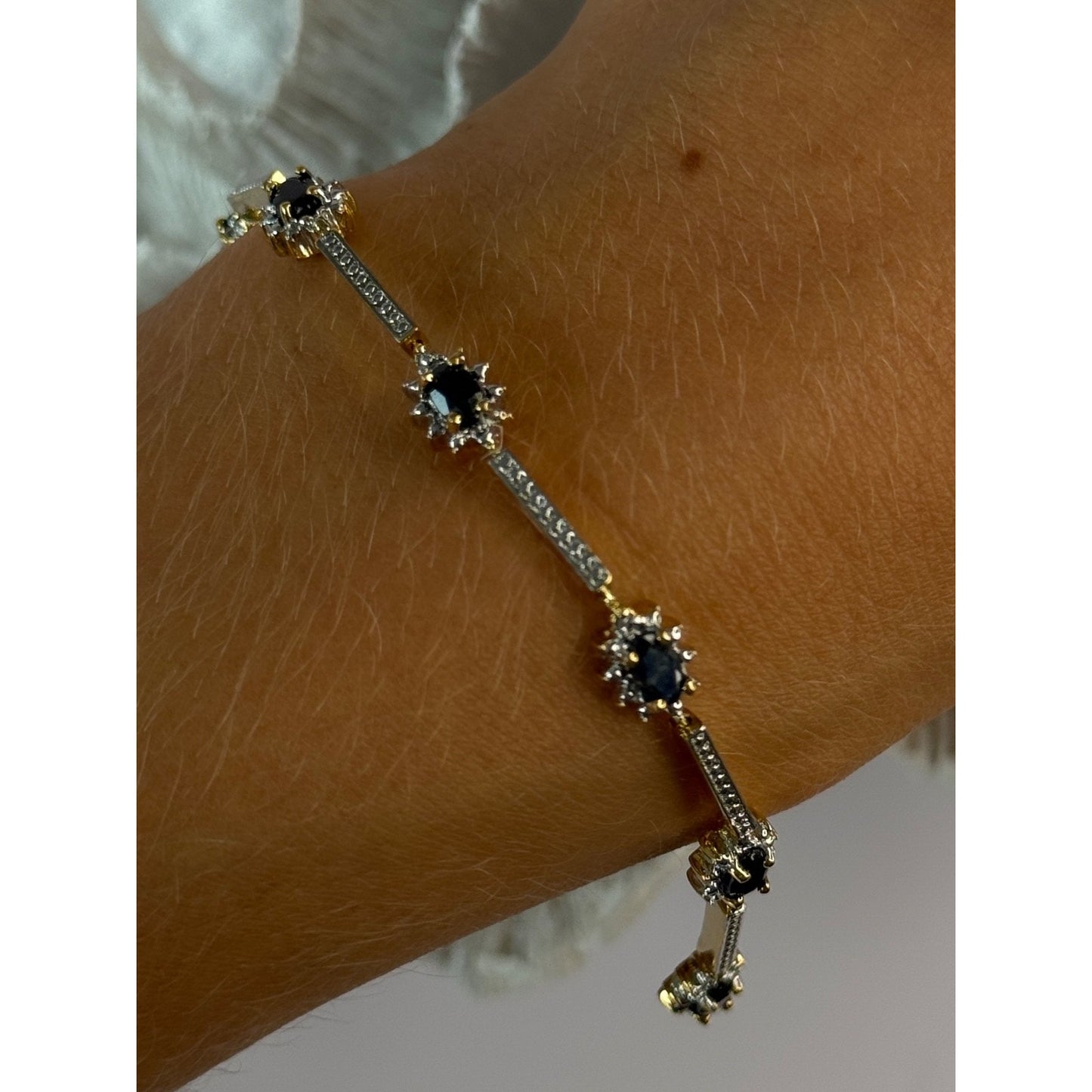 925 Sterling Silver Gold Plated Sapphire Bracelet Length 7