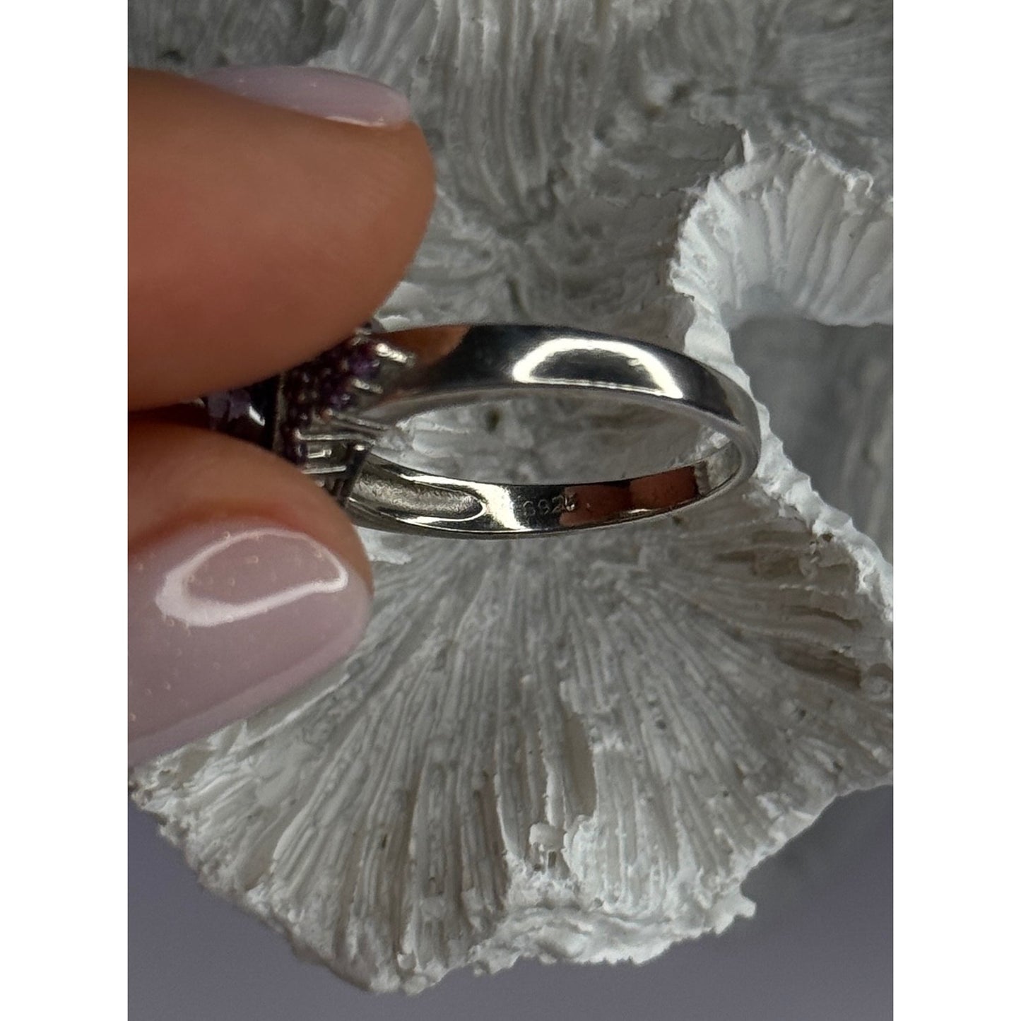 925 STERLING SILVER AMETHYST & DIAMOND HEART RING SIZE 8.5