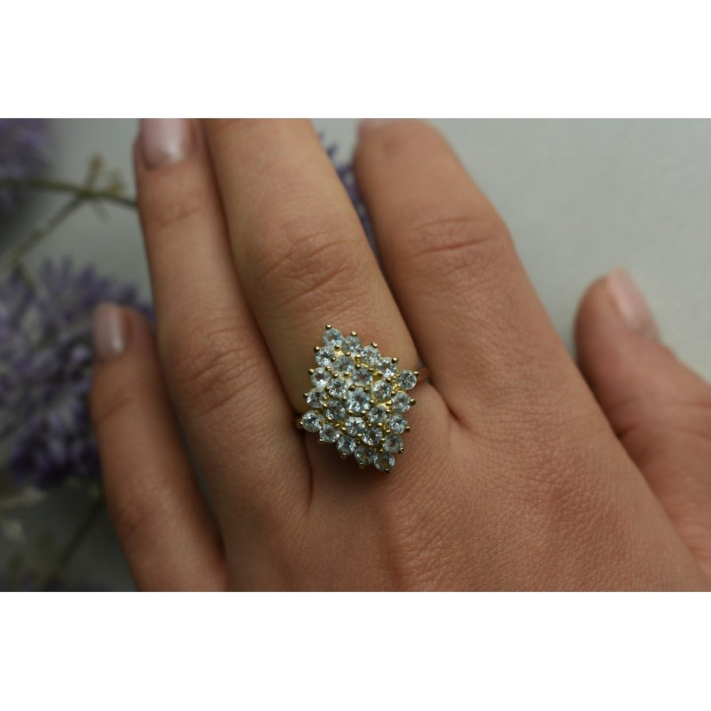 925 STERLING SILVER GOLD PLATED BLUE SPINEL RING SIZE 8