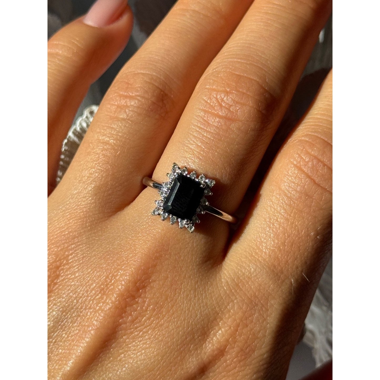 925 Sterling Silver Onyx & Beryl Ring Size 9