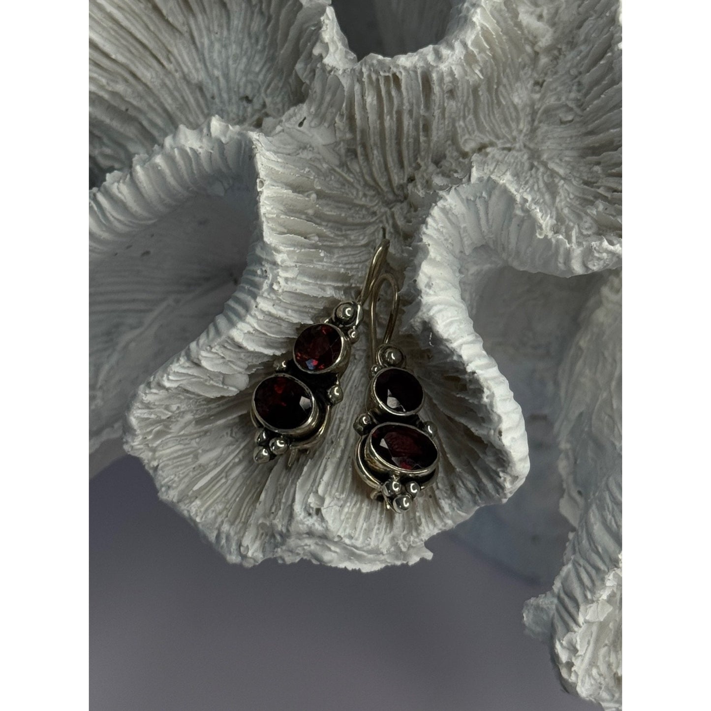 925 STERLING SILVER GARNET EARRINGS LENGTH 1.15 INCH