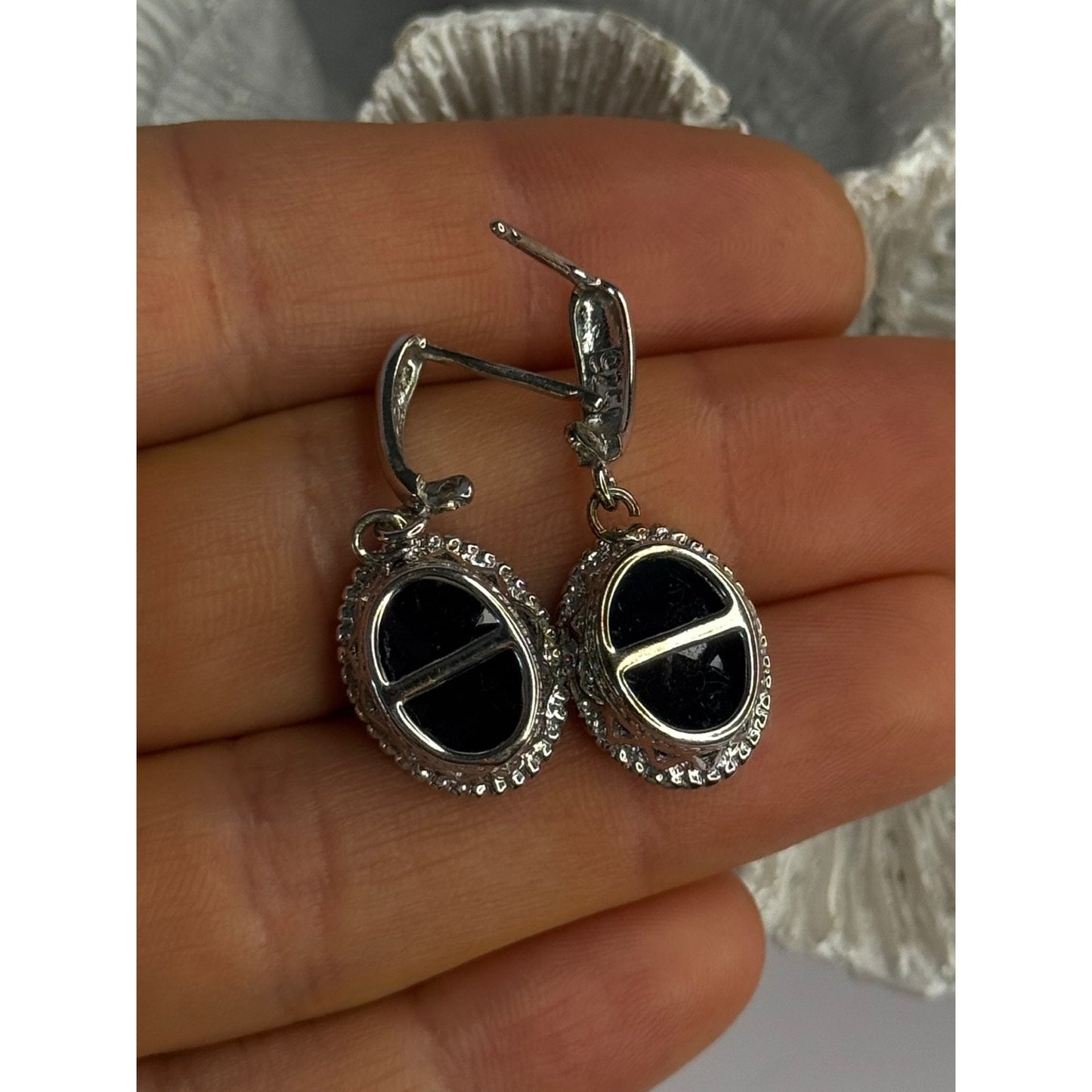 ELEGANT 925 STERLING SILVER SAPPHIRE EARRINGS LENGTH 1.20 INCH