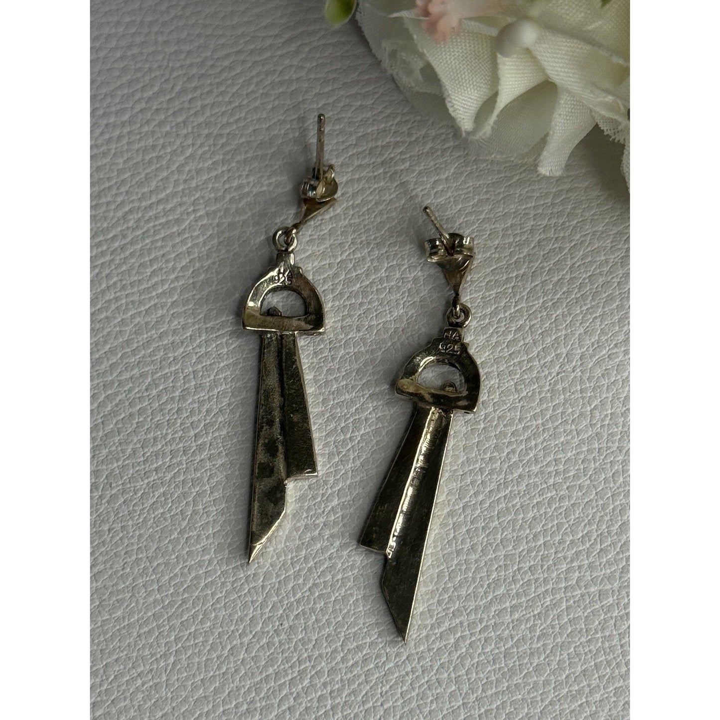 ELEGANT 925 STERLING SILVER MARCASITE EARRINGS LENGTH 1.80 INCH