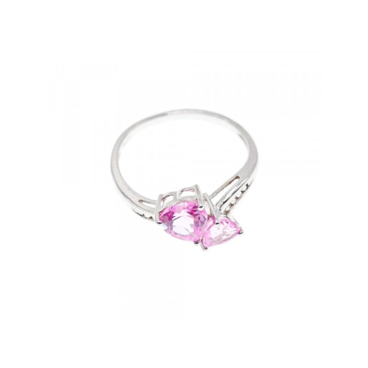 925 STERLING SILVER PINK TOPAZ "HEARTS" RING SIZE 7