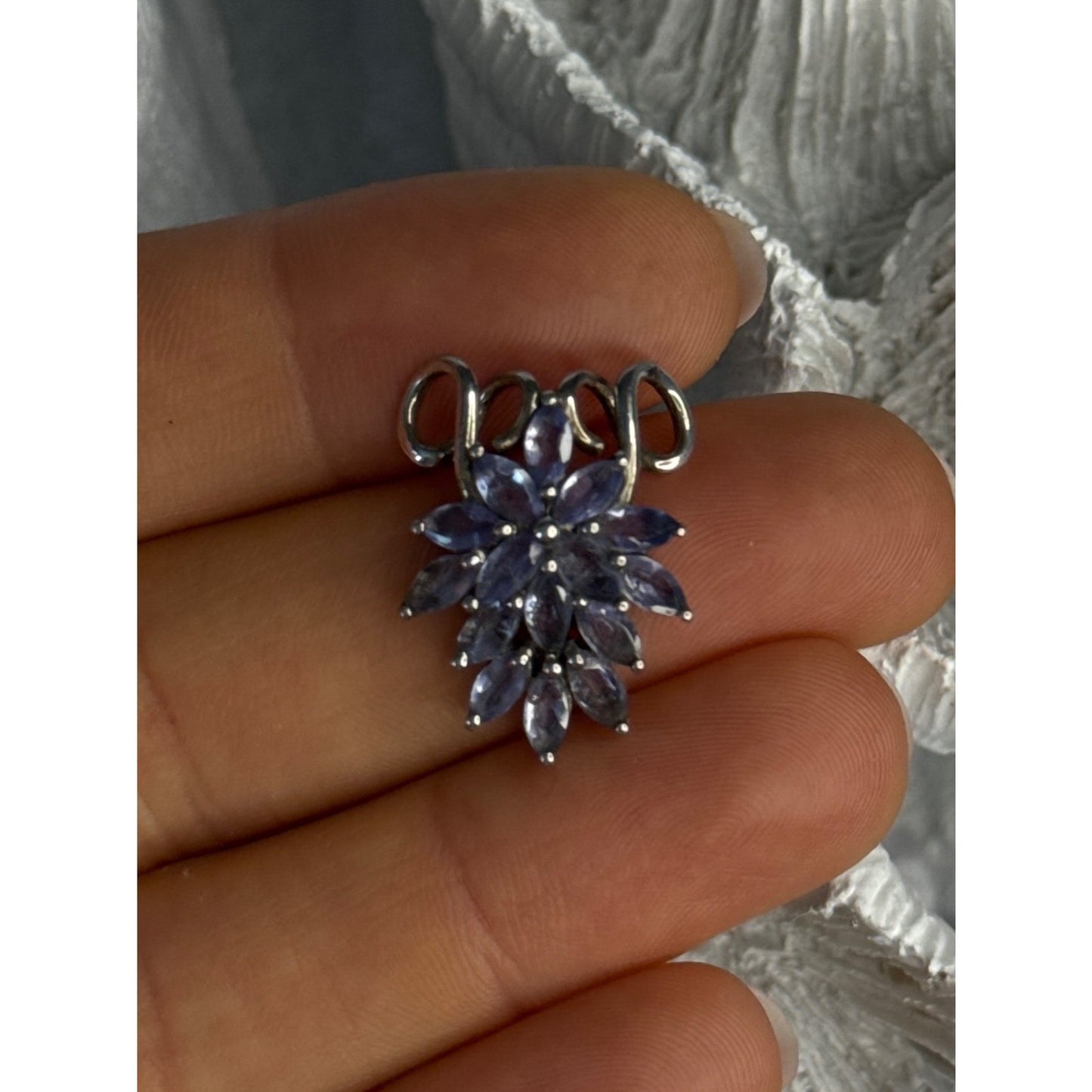 925 STERLING SILVER TANZANITE FLOWER PENDANT LENGTH 0.80 INCH