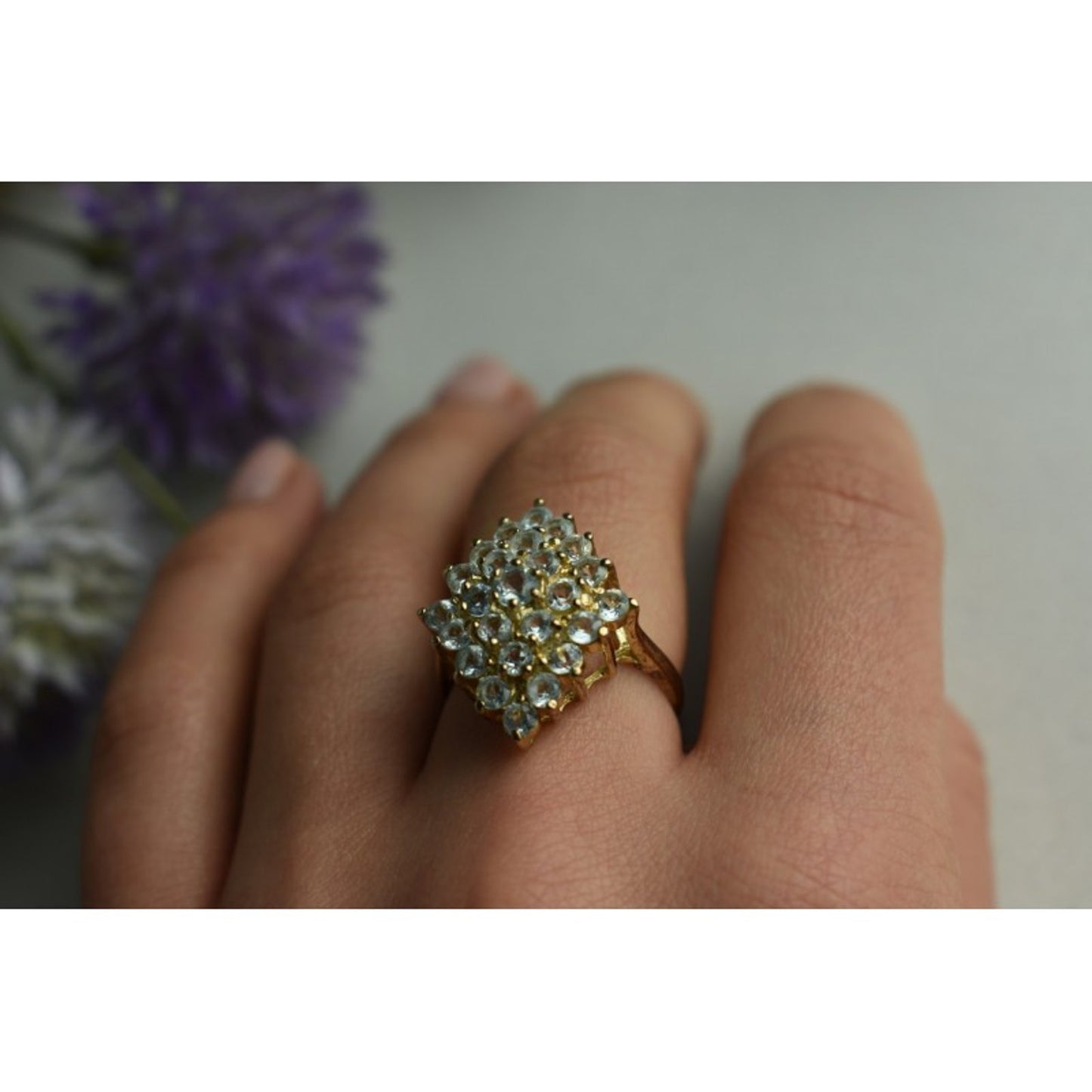 925 STERLING SILVER GOLD PLATED BLUE SPINEL RING SIZE 8