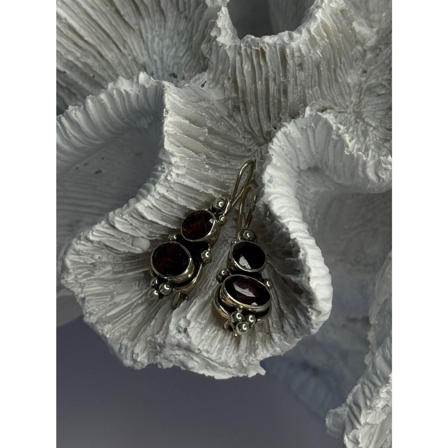 925 STERLING SILVER GARNET EARRINGS LENGTH 1.15 INCH