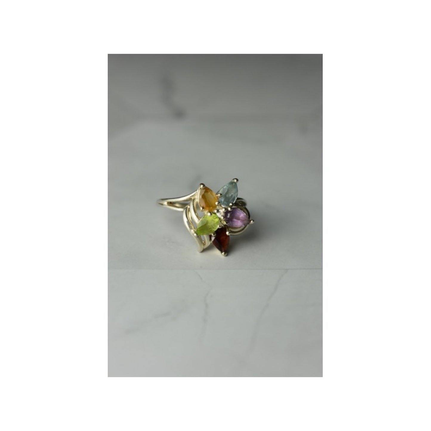 925 STERLING SILVER MULTI GEMSTONES "FLOWER" RING SIZE 8