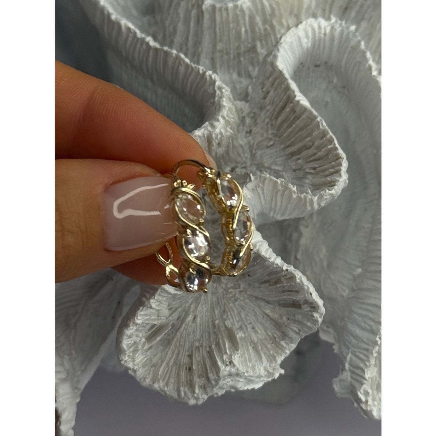 925 STERLING SILVER GOLD PLATED WHITE TOPAZ EARRINGS LENGTH 0.90 INCH