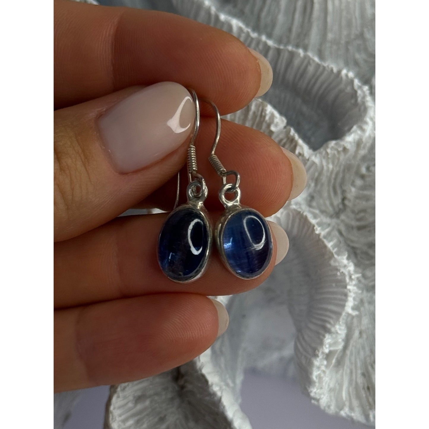 925 STERLING SILVER BLUE MOONSTONE EARRINGS LENGTH 1.30 INCH