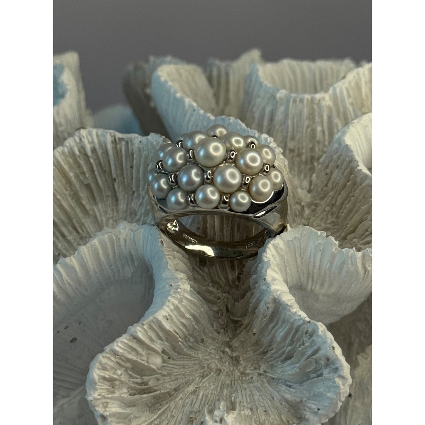 Elegant 925 Sterling Silver Pearl Ring Size 7