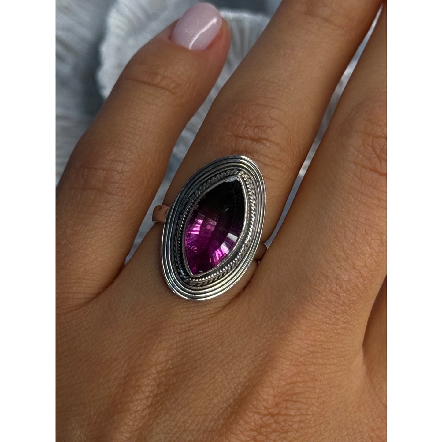 925 STERLING SILVER WATERMELON TOURMALINE RING SIZE 7