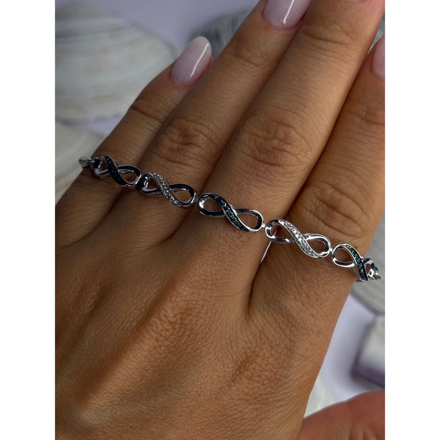 925 Sterling Silver Beryl & Spinel Bracelet Sizable