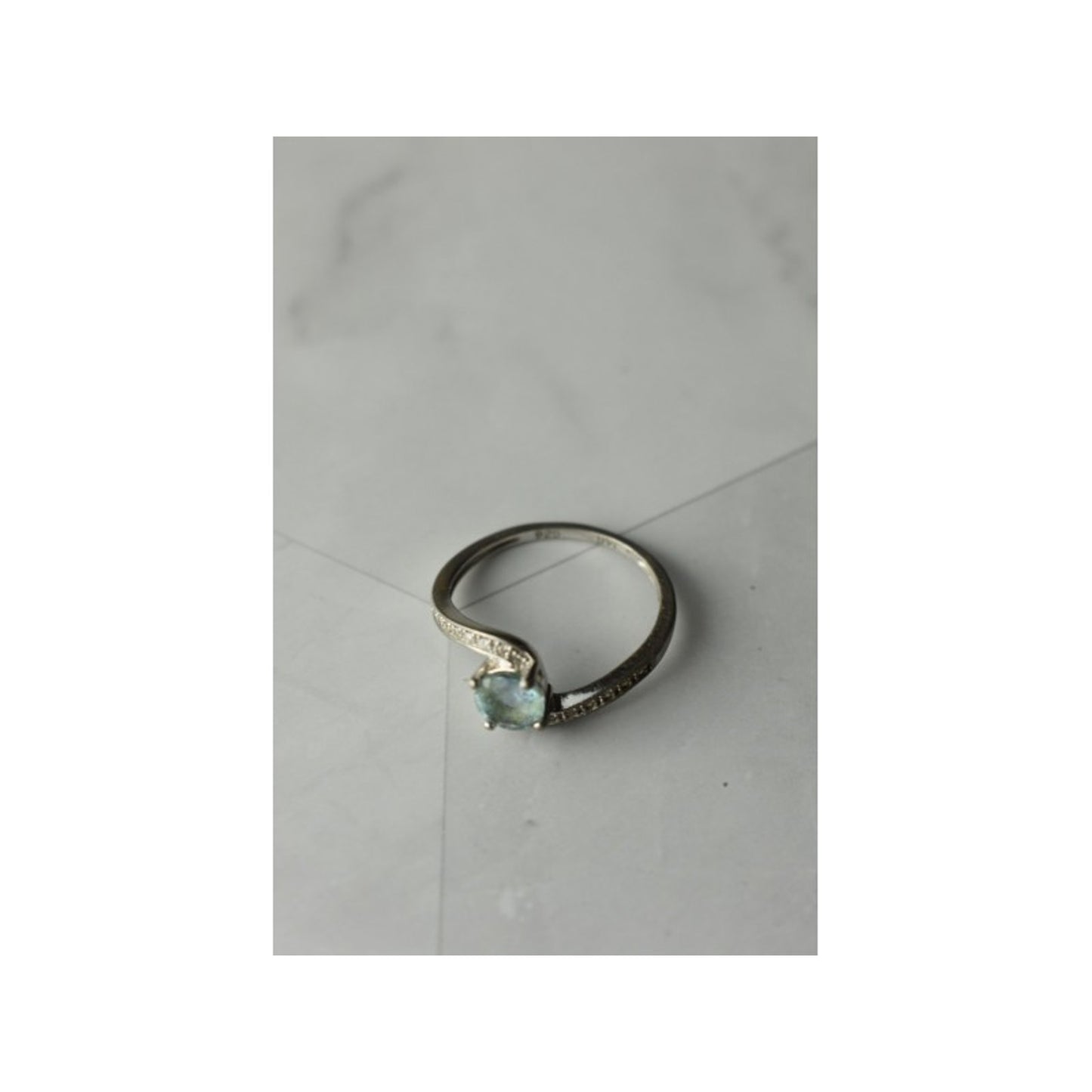 925 STERLING SILVER BLUE SPINEL & CZ RING SIZE 8.5