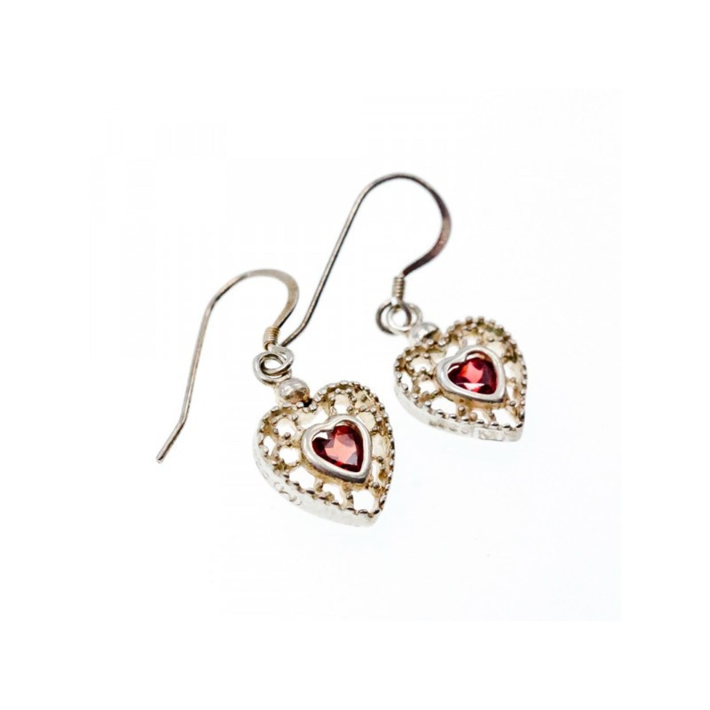 925 Sterling Silver Garnet "Hearts" Earrings
