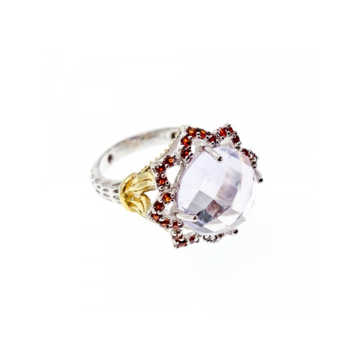 925 STERLING SILVER WITH GILDING MORGANITE & GARNET "FLOWER" RING SIZE 7