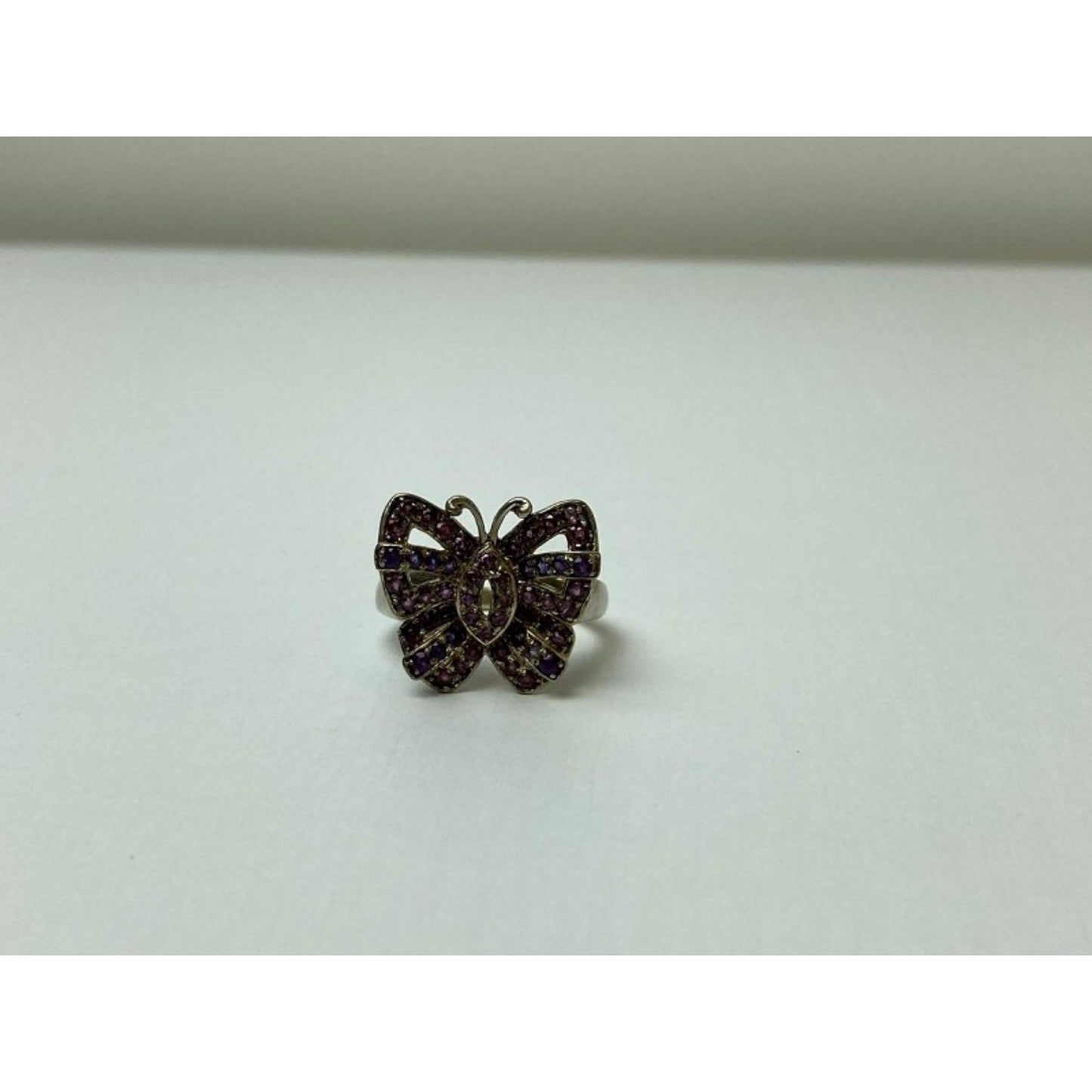 925 STERLING SILVER IOLITE & PINK TOPAZ "BUTTERFLY" RING SIZE 8